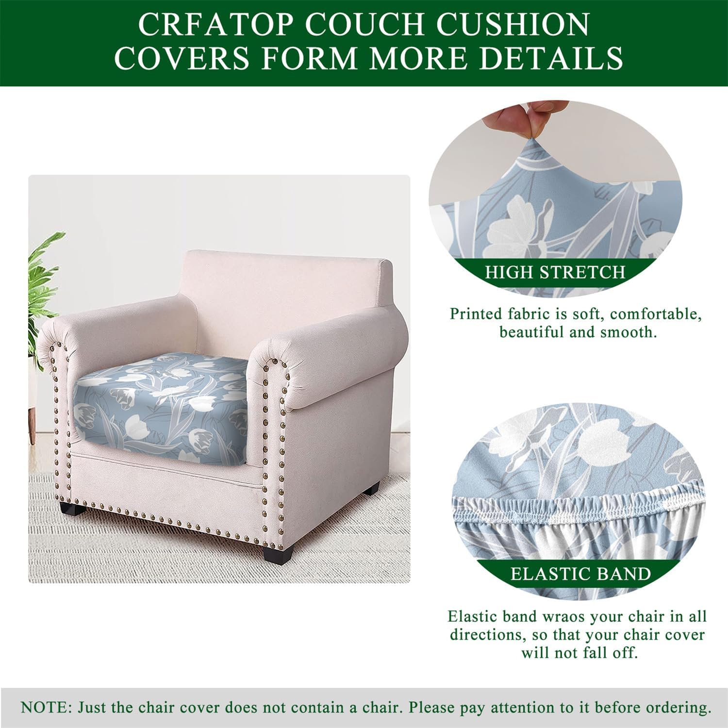 CRFATOP Fundas de cojín elásticas para sofá individual estampadas, fundas de repuesto adecuadas para sillón, sofá biplaza con banda elástica, 2