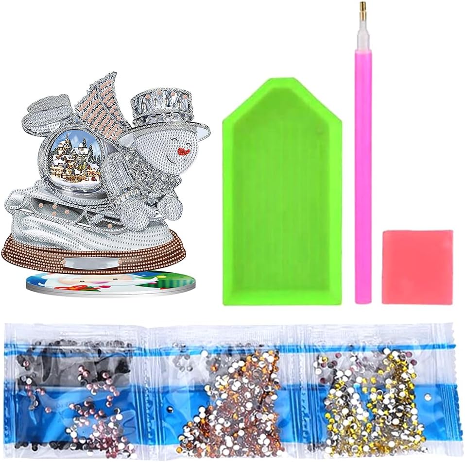 Orgone Kit de adornos de escritorio de pintura de diamante de muñeco de nieve 5D con forma especial, diamantes de imitación de madera, adorno de