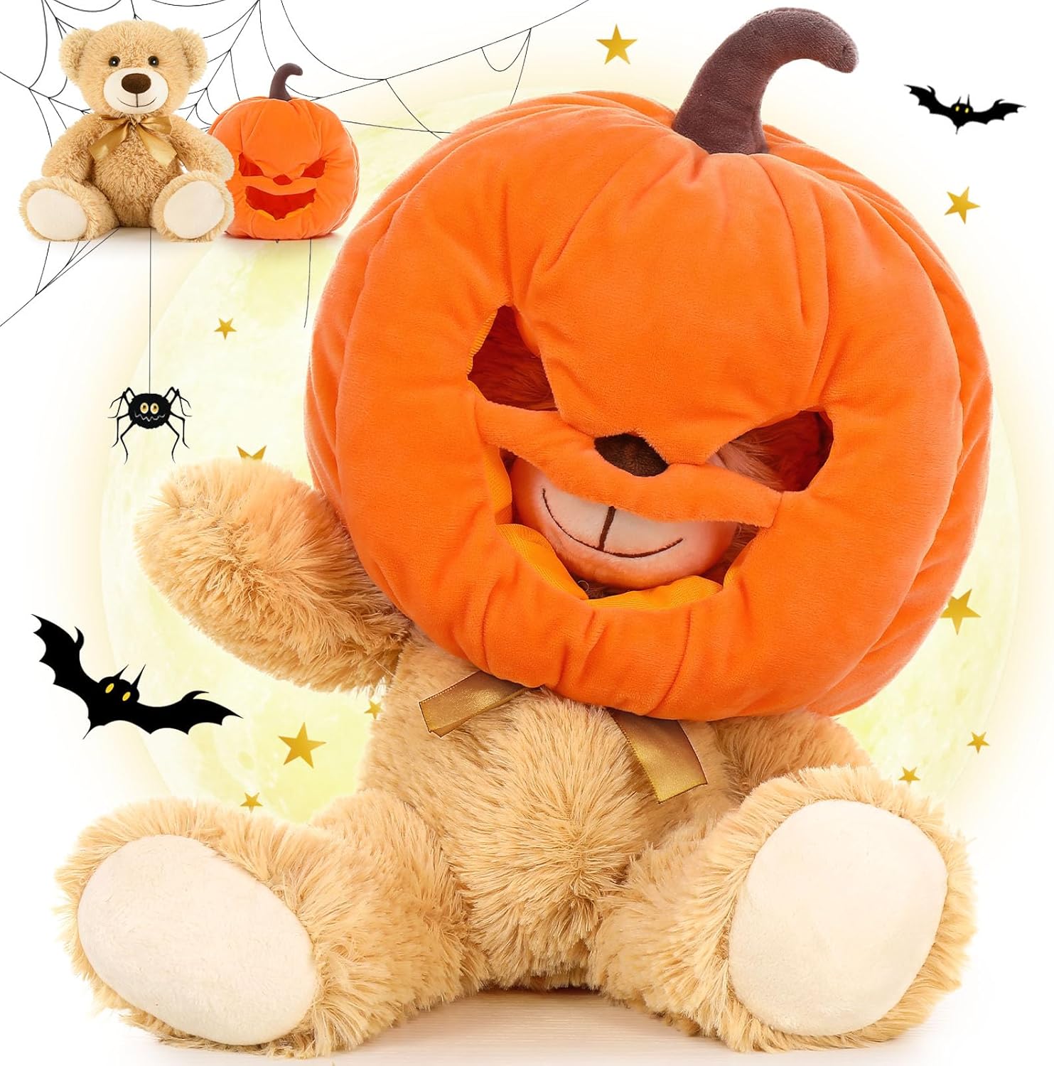 MorisMos Oso de peluche, 2 piezas de peluche de calabaza de peluche, decoración para niños y niños