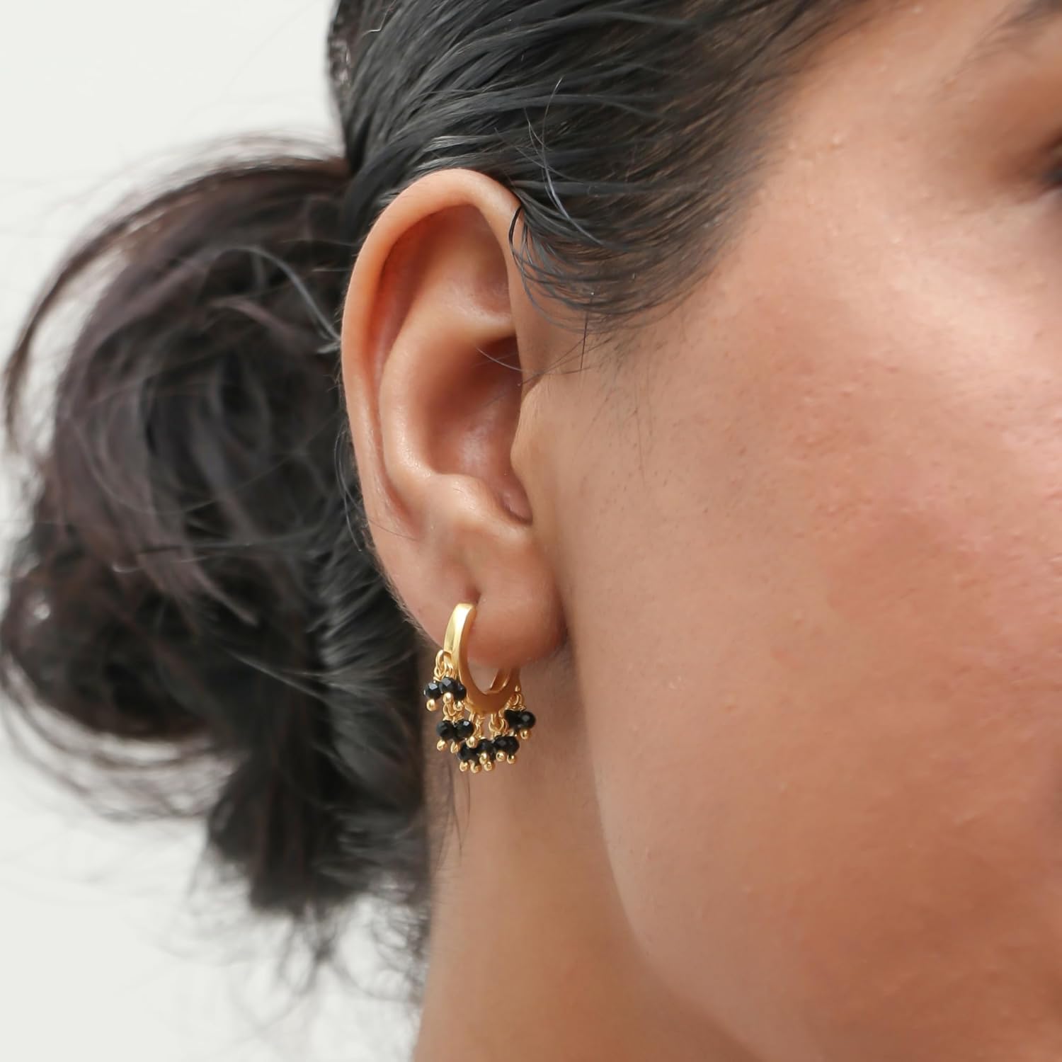 Gempires Natural Red Garnet Beads Hoop Earring January Birthstone Earrings for Women Gold Plated Handmade Jewelry, Gift For Her (Red Garnet)