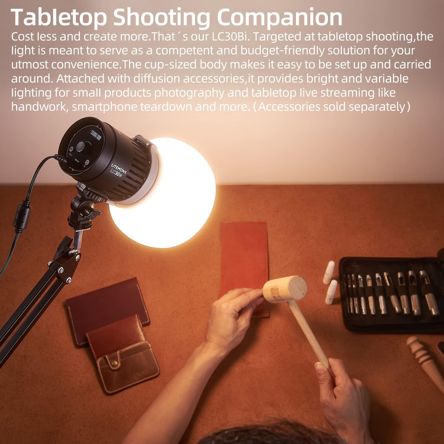 Godox LC30Bi – Luz de video LED de escritorio, luz constante, luz suave, luz de relleno de temperatura de dos colores, adecuada para grabación de