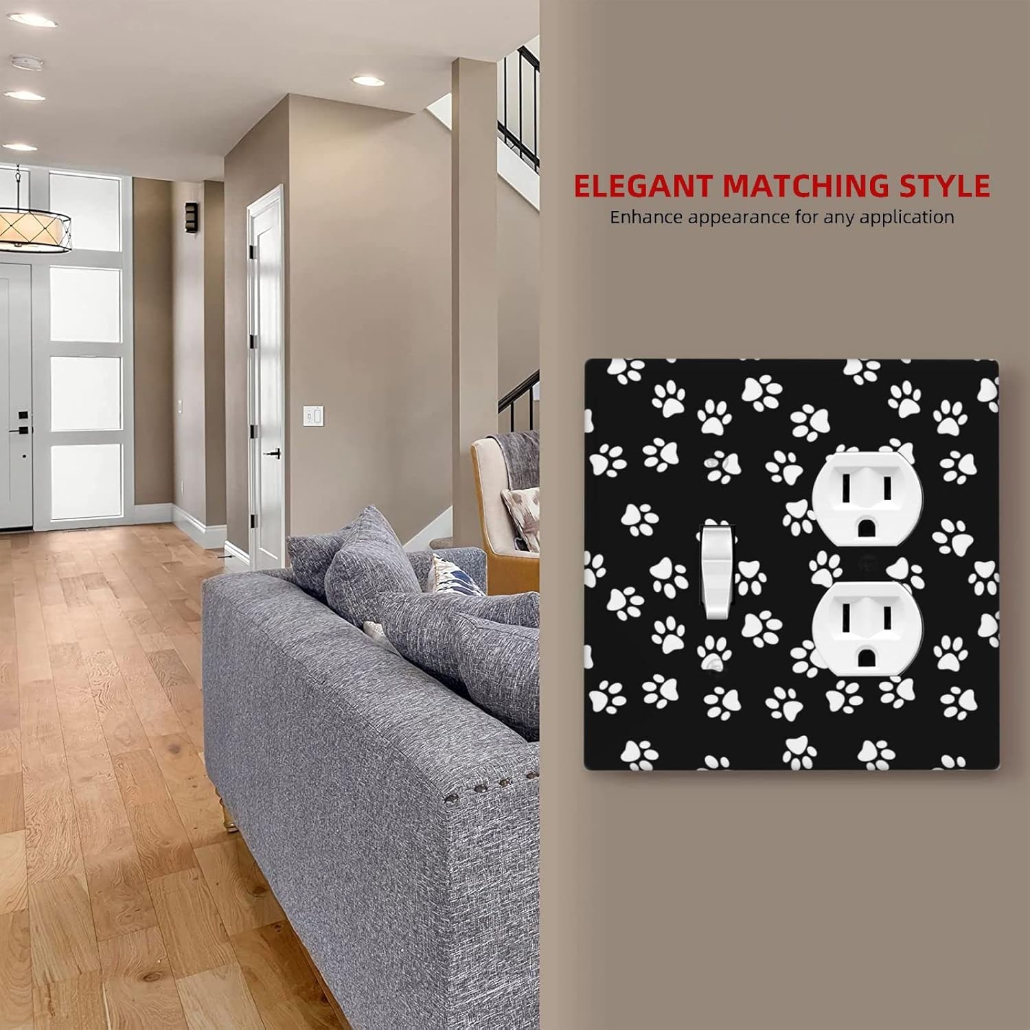 Placa decorativa de plástico decorativo con estampado de patas de animales de perro, 2 bandas, placas de pared para decoración de dormitorio, baño,
