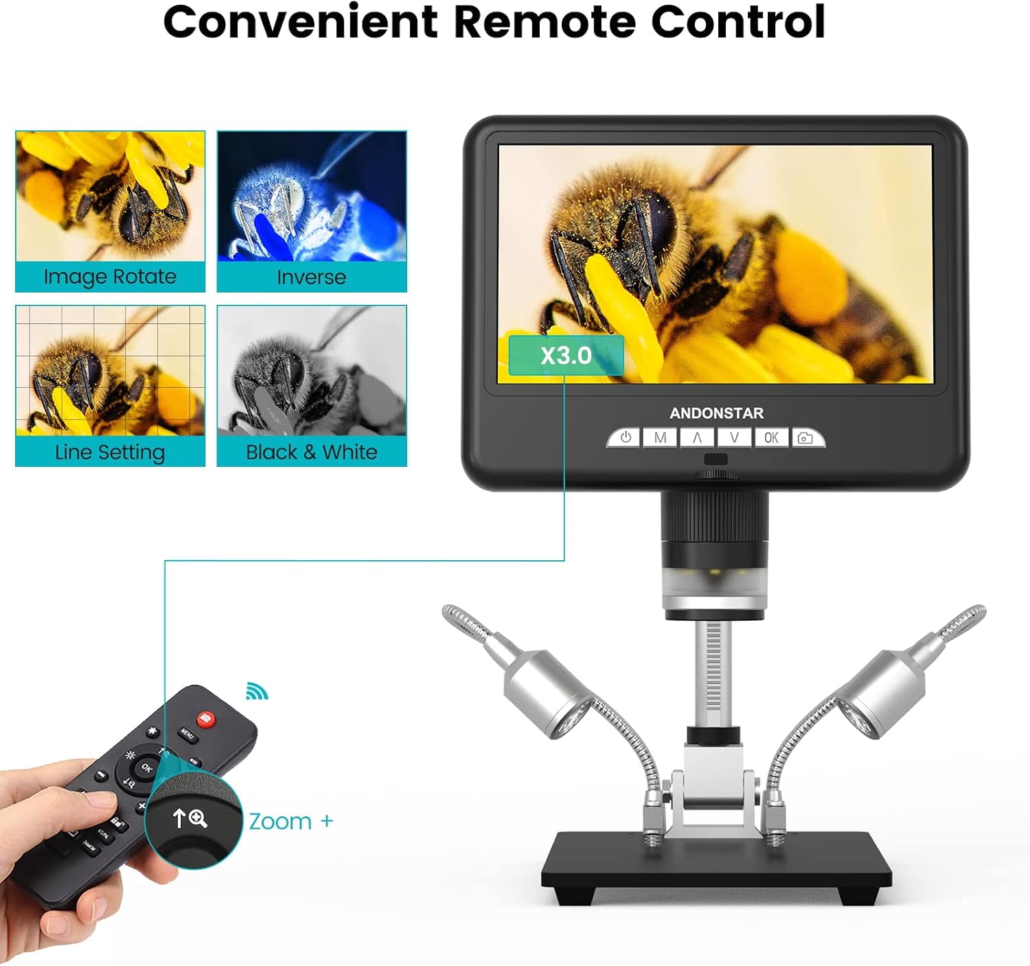 Andonstar Microscopio digital HDMI AD207S con pantalla LCD de 7 pulgadas, microscopio de soldadura, microscopio de moneda para monedas de error, kit