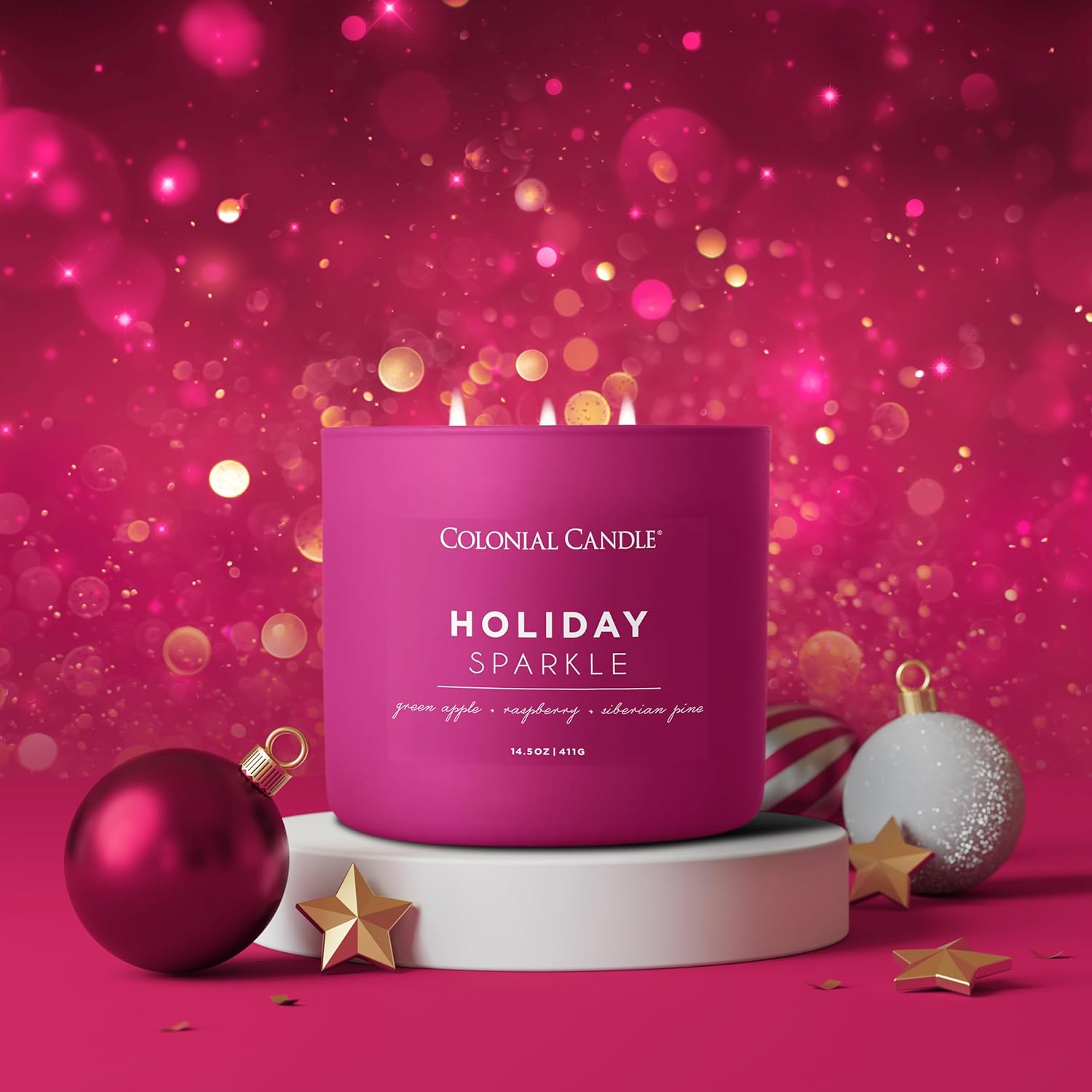 Colonial Candle Holiday Sparkle – Vela perfumada en frasco, colección Pop of Color, 3 mechas, morado, 14.5 onzas, hasta 60 horas de combustión