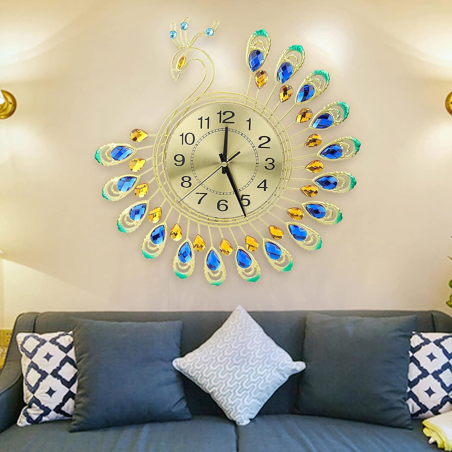 Reloj de pared de pavo real, reloj de pared sin tictac, reloj de pared con forma de pavo real, moderno reloj de hierro 3D, reloj de pared de 14.6 x
