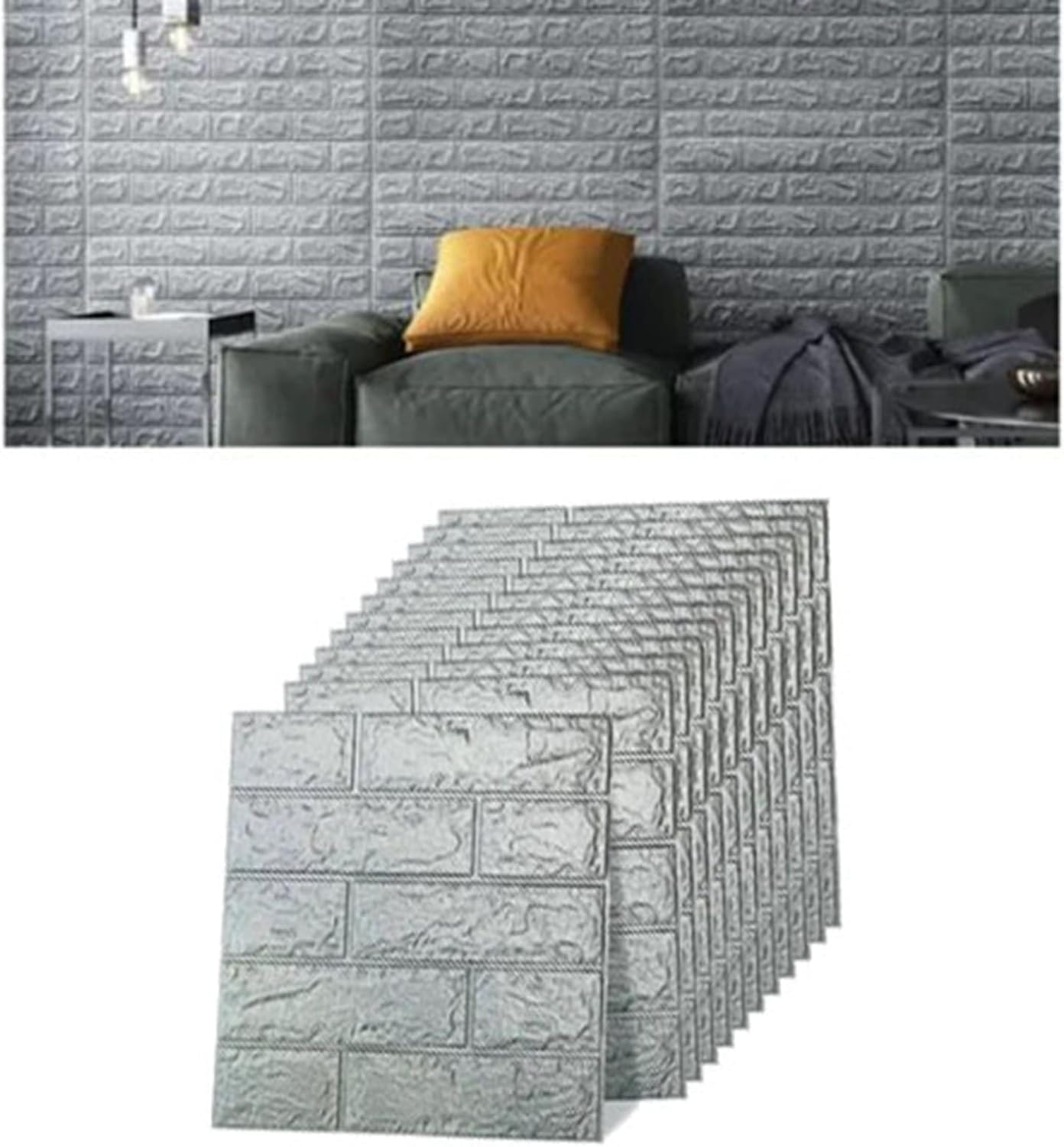12 piezas de papel tapiz de ladrillo 3D, papel tapiz de ladrillo 3D para despegar y pegar, color negro y gris, autoadhesivo, impermeable, paneles de