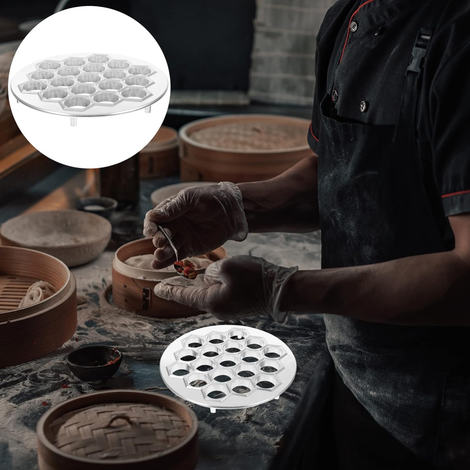 CALLARON Moldes de Pelmeni de aluminio para bolas de masa hervida de metal de 19 agujeros, fabricante de bolas de masa rusa Pelmeni Maker Forma de