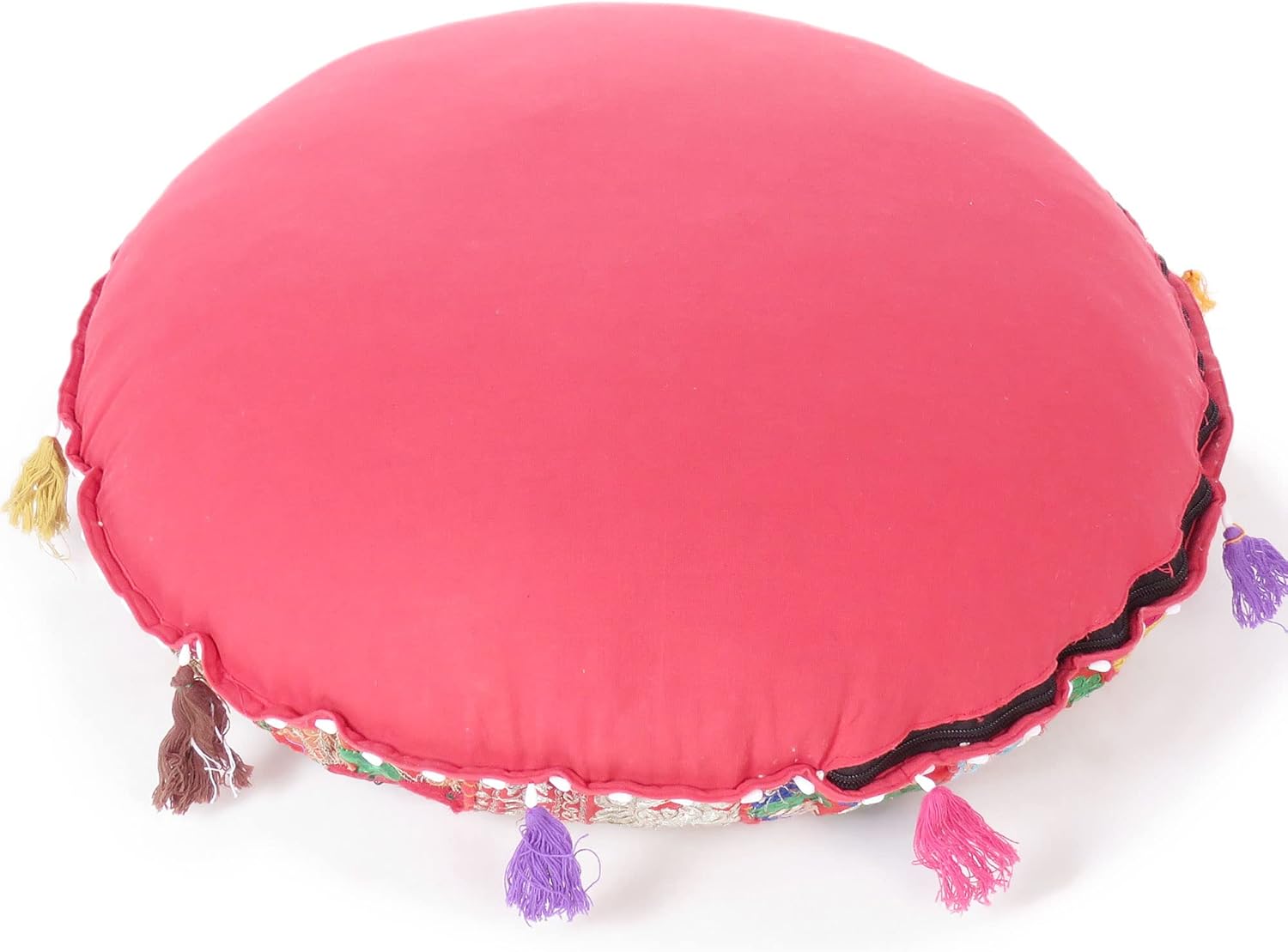 Mam Treasures – Funda de cojín decorativa redonda colorida de retazos para meditación, cojín de meditación, acento bohemio, funda india hecha a mano