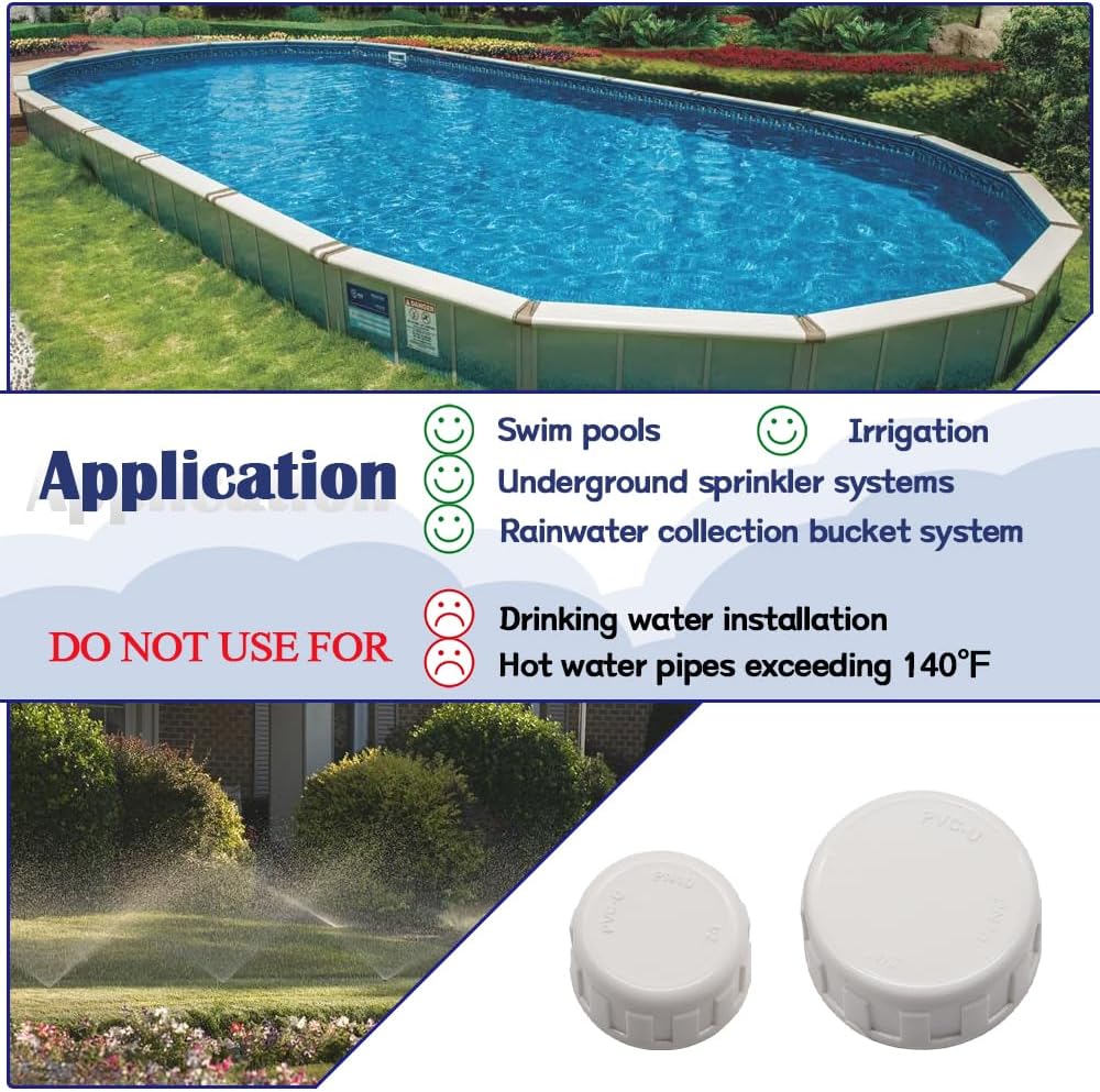 12PCS 34inch PVC Acoplamiento Cap Accesorios de tubería Blanco PVC Tapa de Extremo Adaptador SCH40 Ajuste para 0.75 pulgadas Hembra Rosca Tubos o