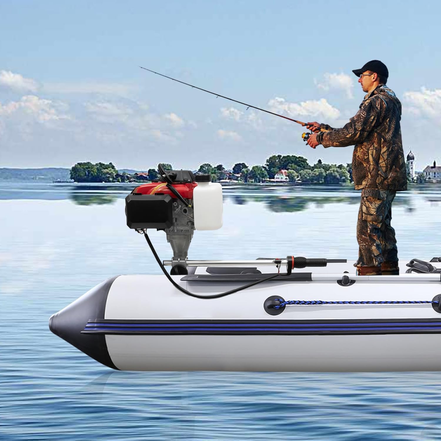 Motor fuera de borda de 4 tiempos, motor de barco de pesca fuera de borda de 1.6KW con refrigeración por aire, motor portátil de 52 CC para barco