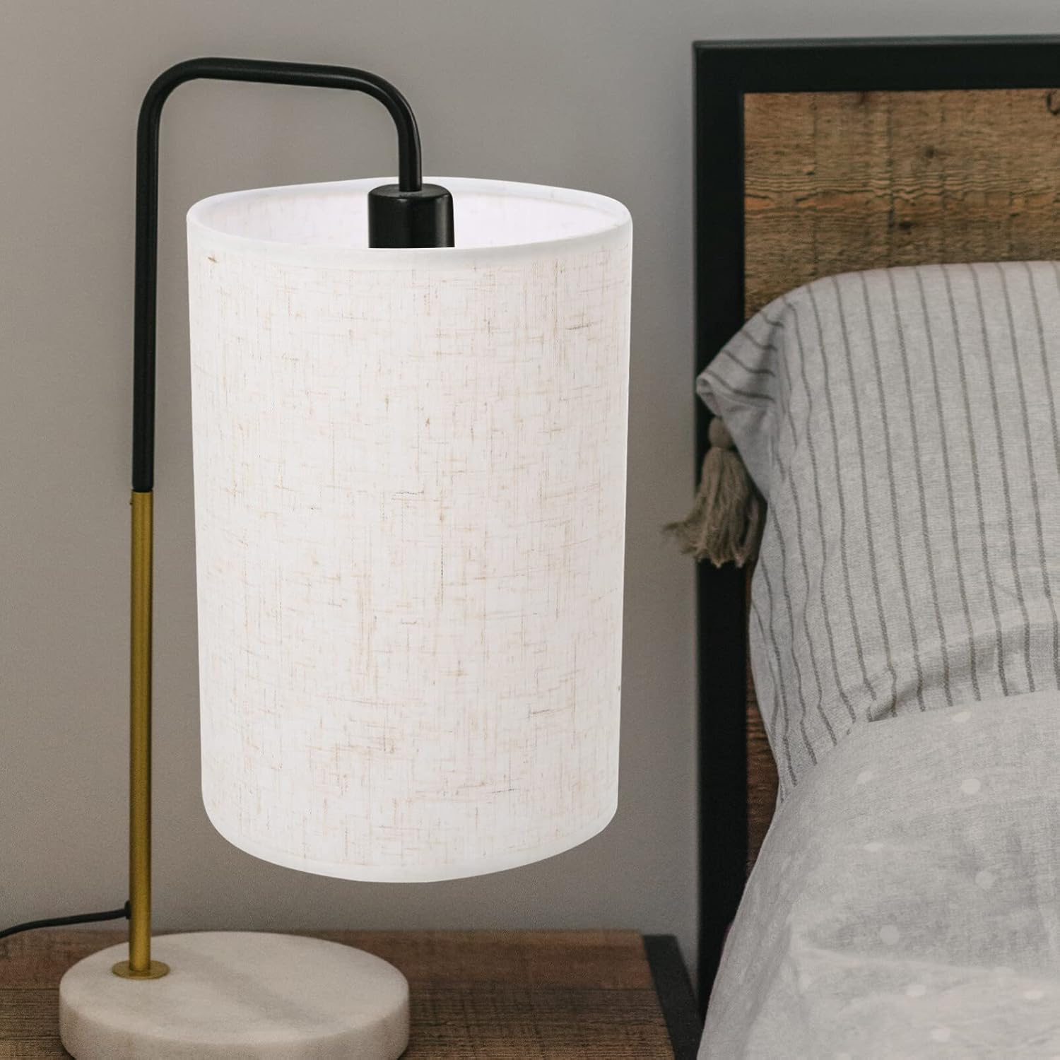 Zerodeko Pantalla de lámpara de lino, pantalla de tambor de tela alta, con clip, cubierta de luz, pantalla cilíndrica, protector de lámpara de