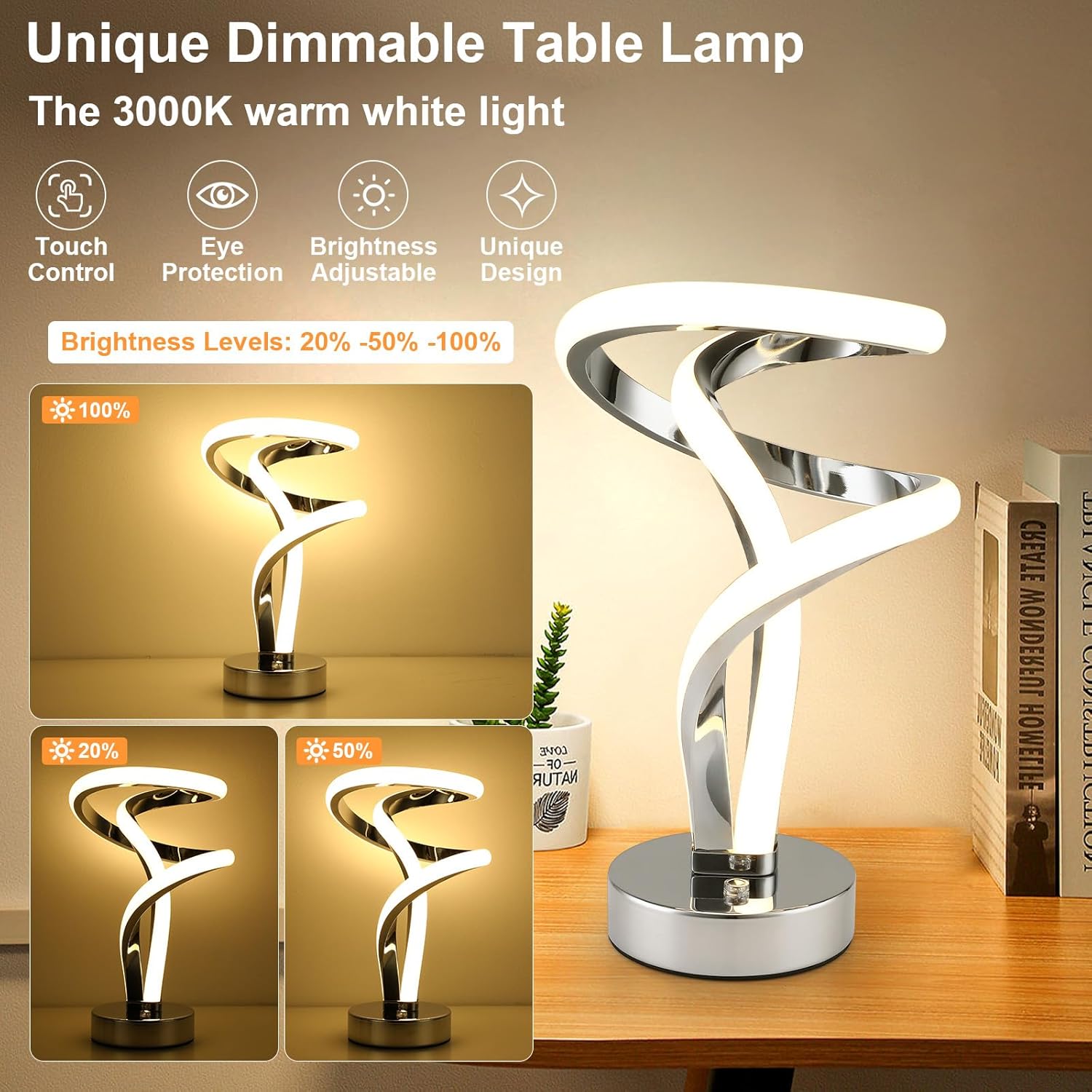 Lámparas de mesa en espiral únicas táctiles, 7 colores regulables, lámpara de mesita de noche, atmósfera, moderna, lámpara de mesita de noche,