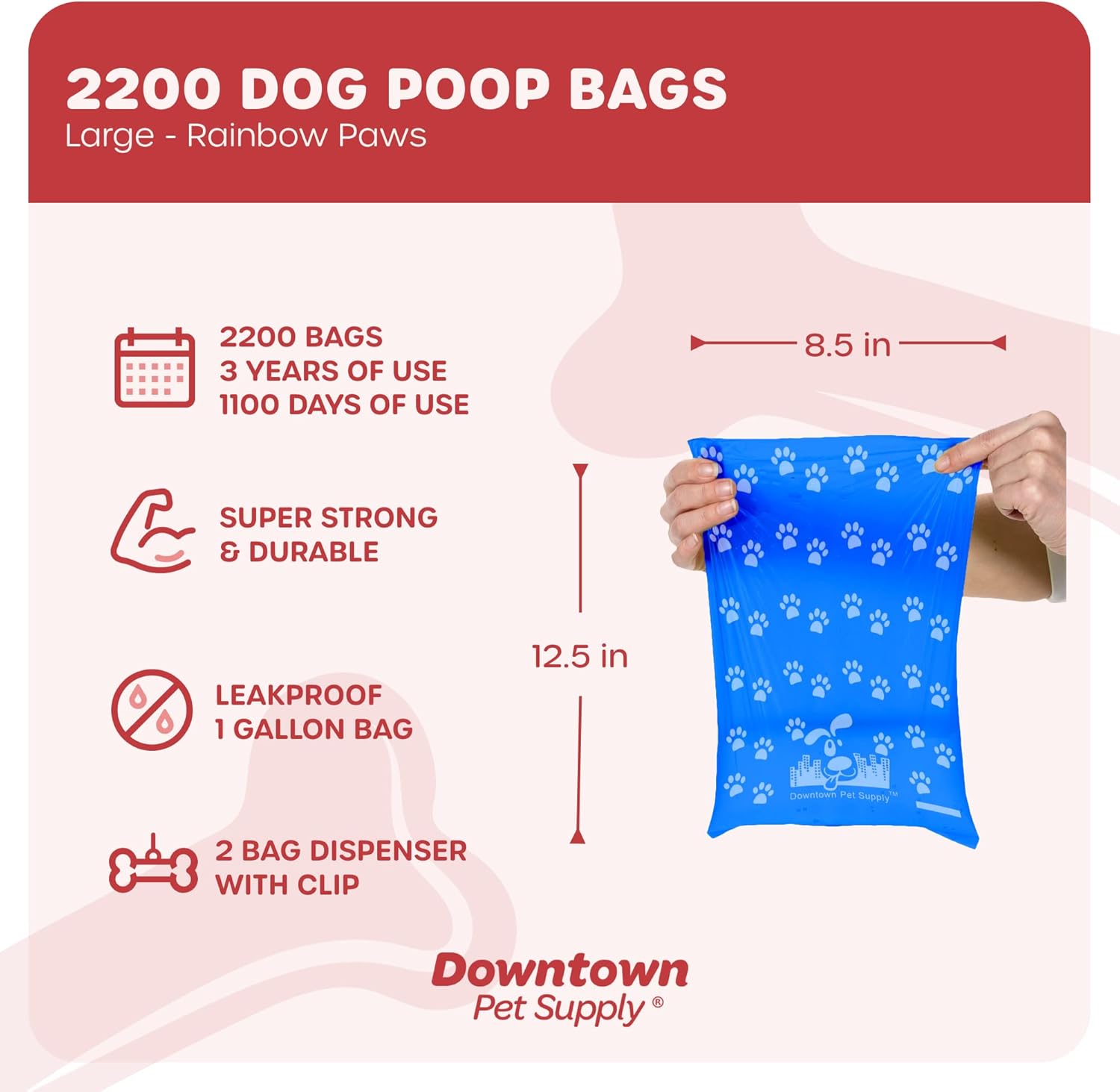 Downtown Pet Supply – Bolsas grandes para excrementos de perro con 2 clips para correa de perro y dispensadores de bolsas de excremento – Bolsas de