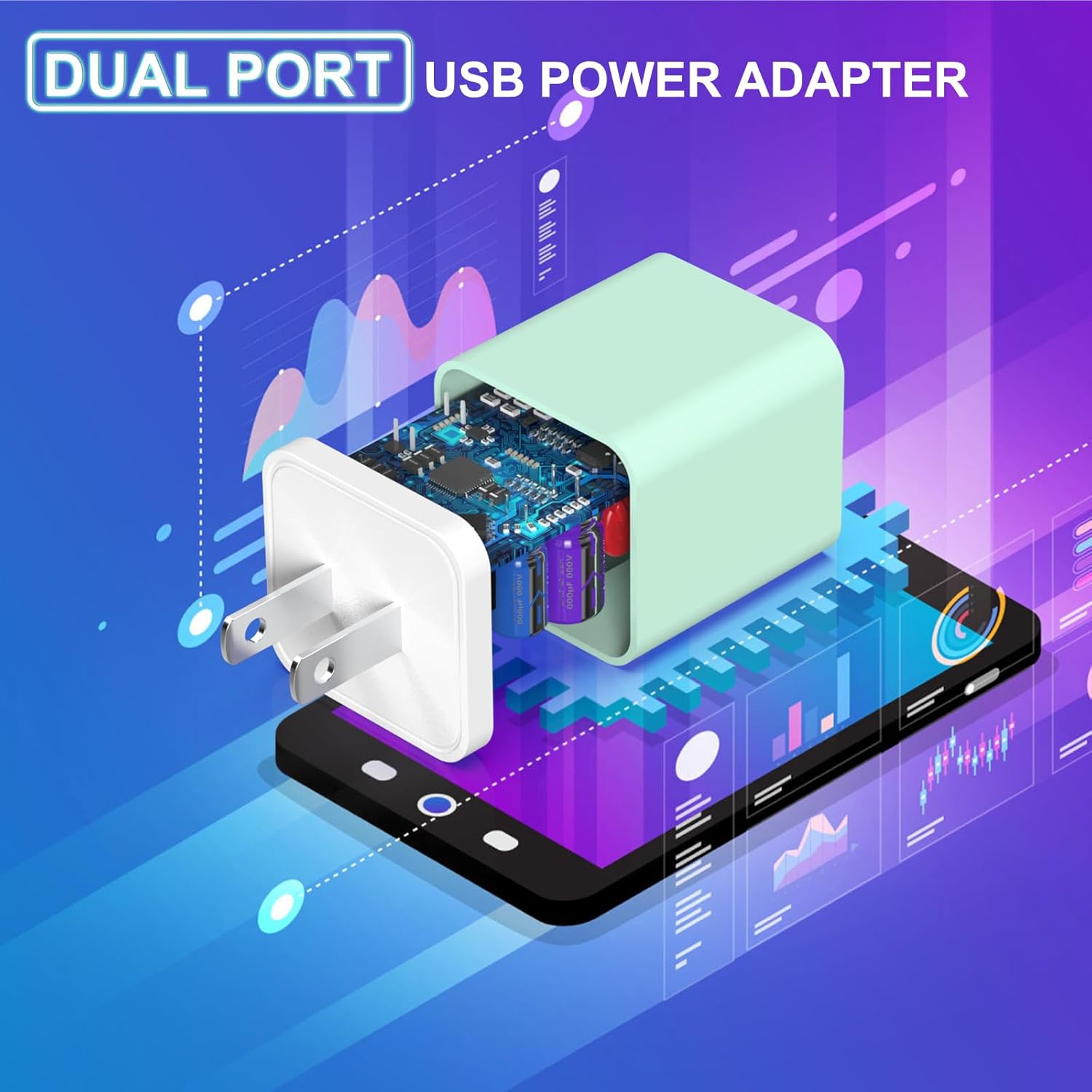 Paquete de 5 cargadores para iPhone certificado MFi, adaptador de bloque de cargador de pared USB de doble puerto con cable Lightning de 6 pies,