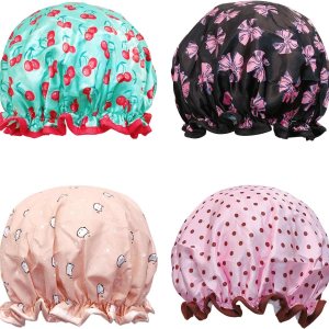 Wrapables Elegantes gorros de ducha impermeables de doble capa (juego de 4), puntos, cerezas y gatitos Wrapables Elegantes gorros de ducha impermeables de doble capa (juego de 4), puntos, cerezas y gatitos