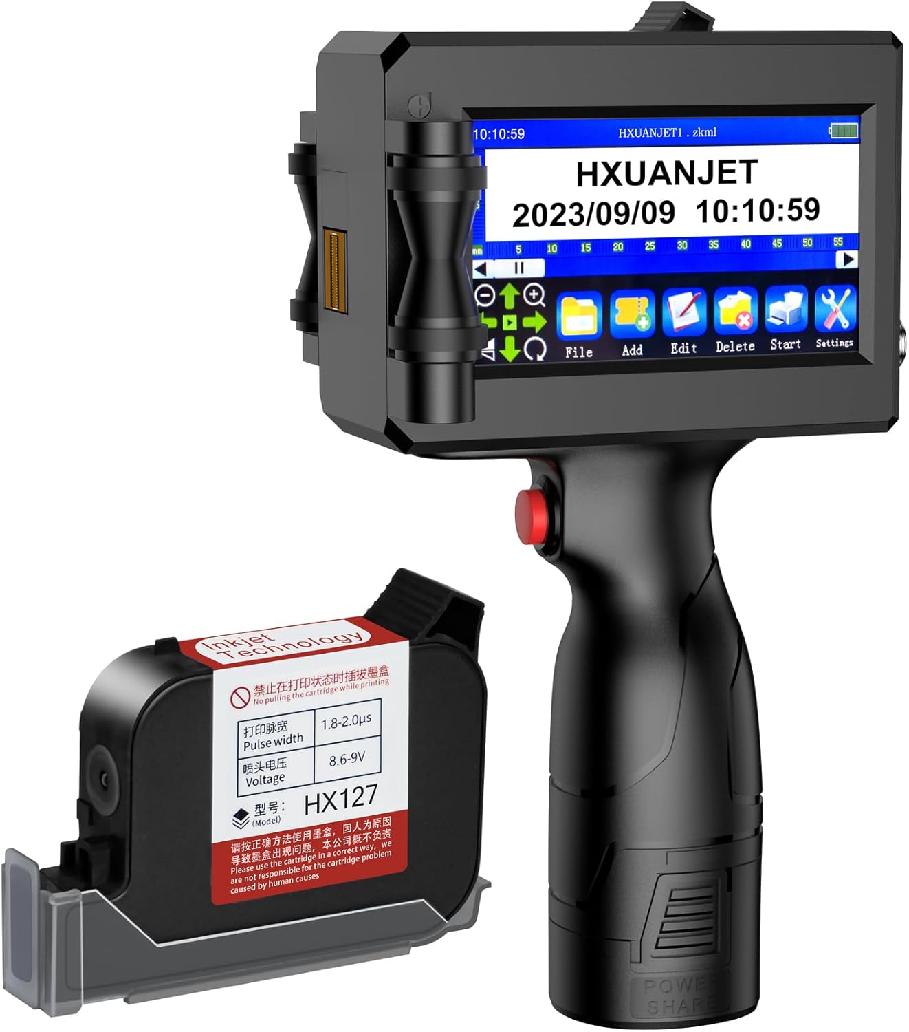 HX127 – Impresora de inyección de tinta de mano con cartucho de tinta de secado rápido de 1.4 fl oz, impresora portátil de mano para textocódigo de