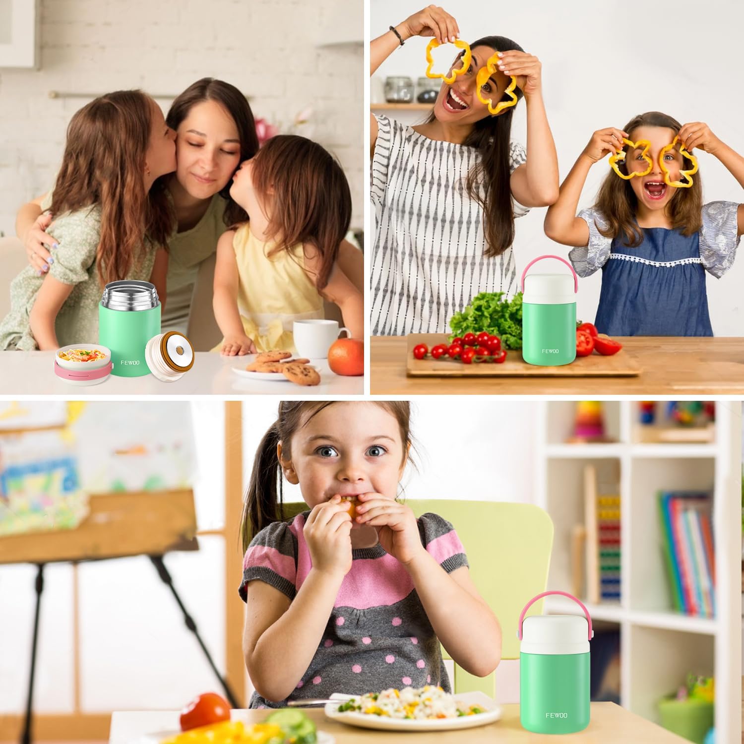 FEWOO Termos de comida, contenedor aislado de 20 onzas para almuerzo y sopa para alimentos fríos y calientes, para niños y adultos, tarro de