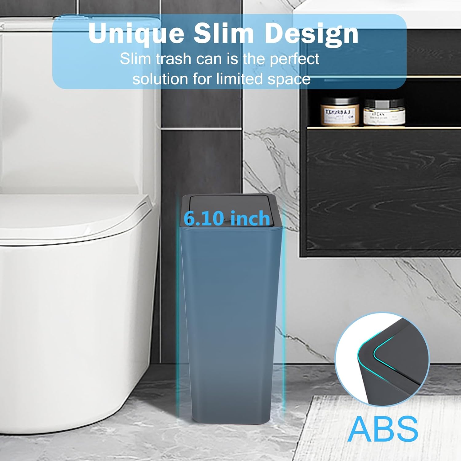 Paquete de 3 cubos de basura pequeños para baño con tapa, papelera delgada de 10 litros2.6 galones con tapa desplegable para dormitorio, oficina,