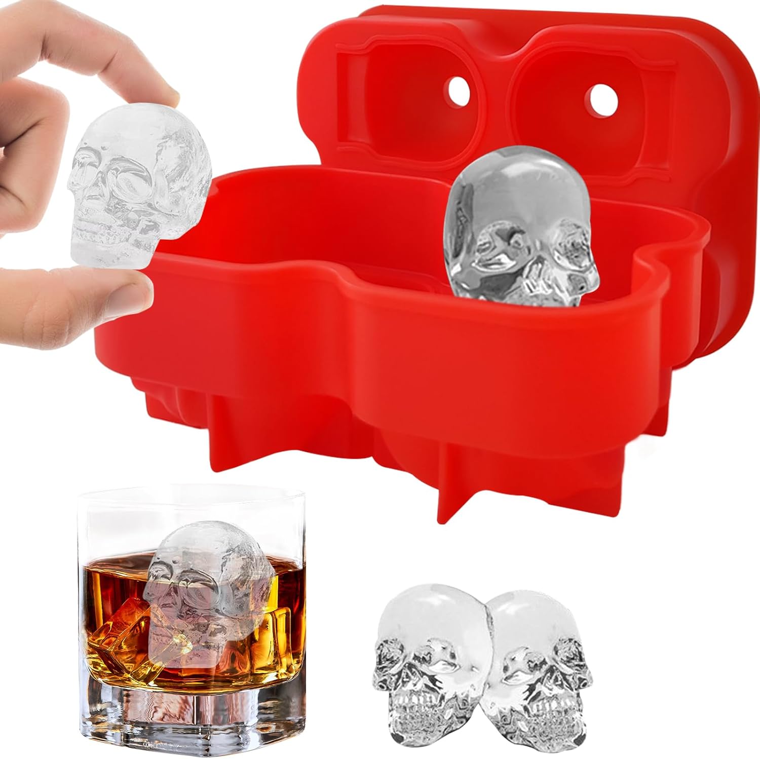Molde grande para bolas de hielo de whisky, un juego de 4 moldes grandes para cubitos de hielo, moldes redondos grandes, silicona reutilizable de