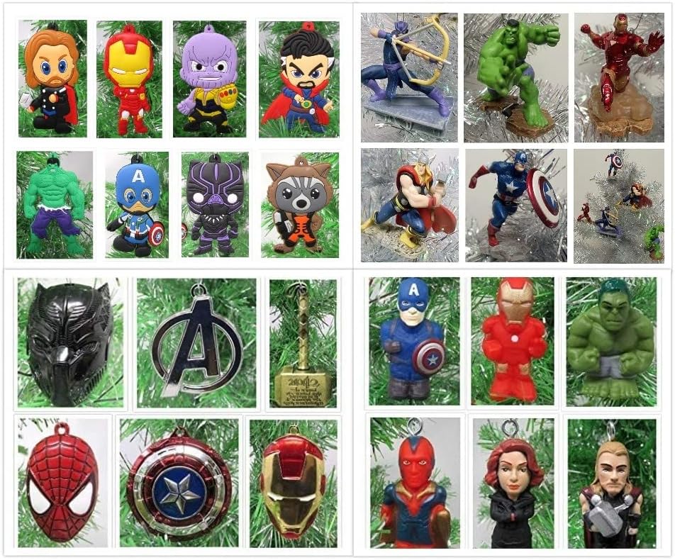 Super Hero Avengers – Juego de adornos aleatorios de 68 piezas con Hulk, Capitán América, Iron Man (diseño único inastillable)