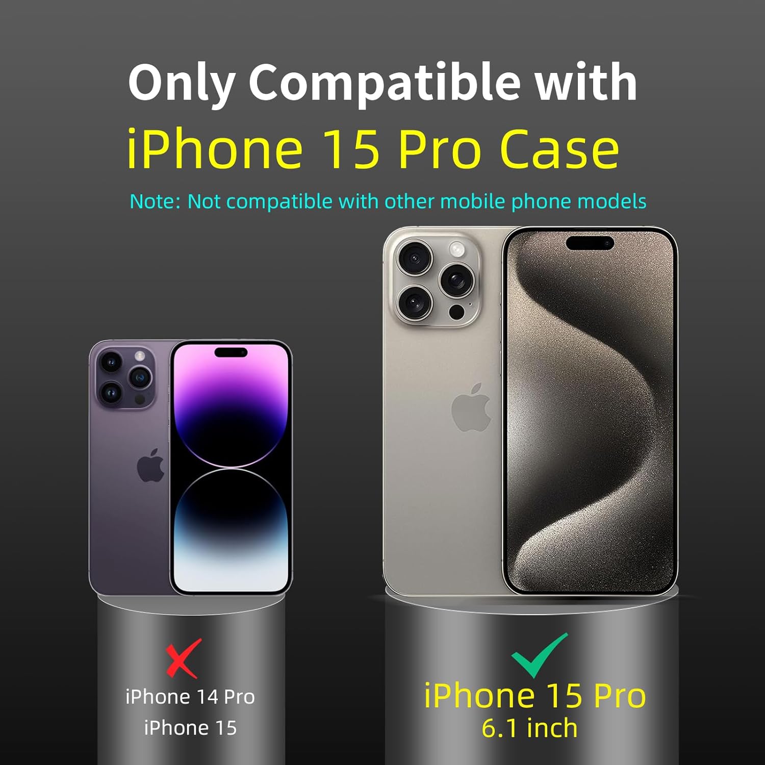Funda para iPhone 15 Pro con 2 protectores de pantalla de vidrio templado con cubierta de cámara y anillo magnético de soporte de grado militar, a