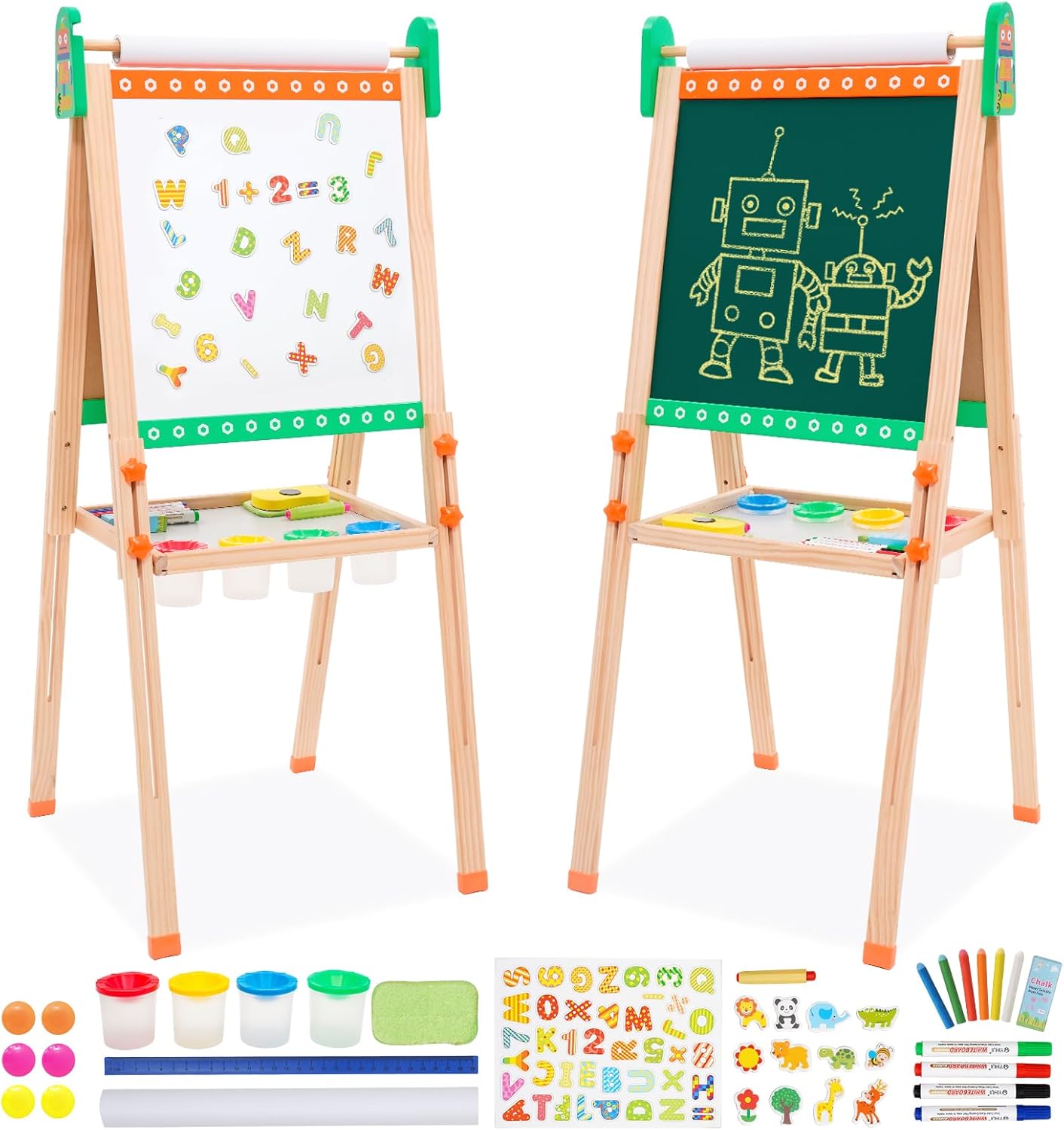 Caballete de madera plegable de doble cara para niños, pizarra blanca, caballete de arte con almacenamiento, caballete de altura ajustable para