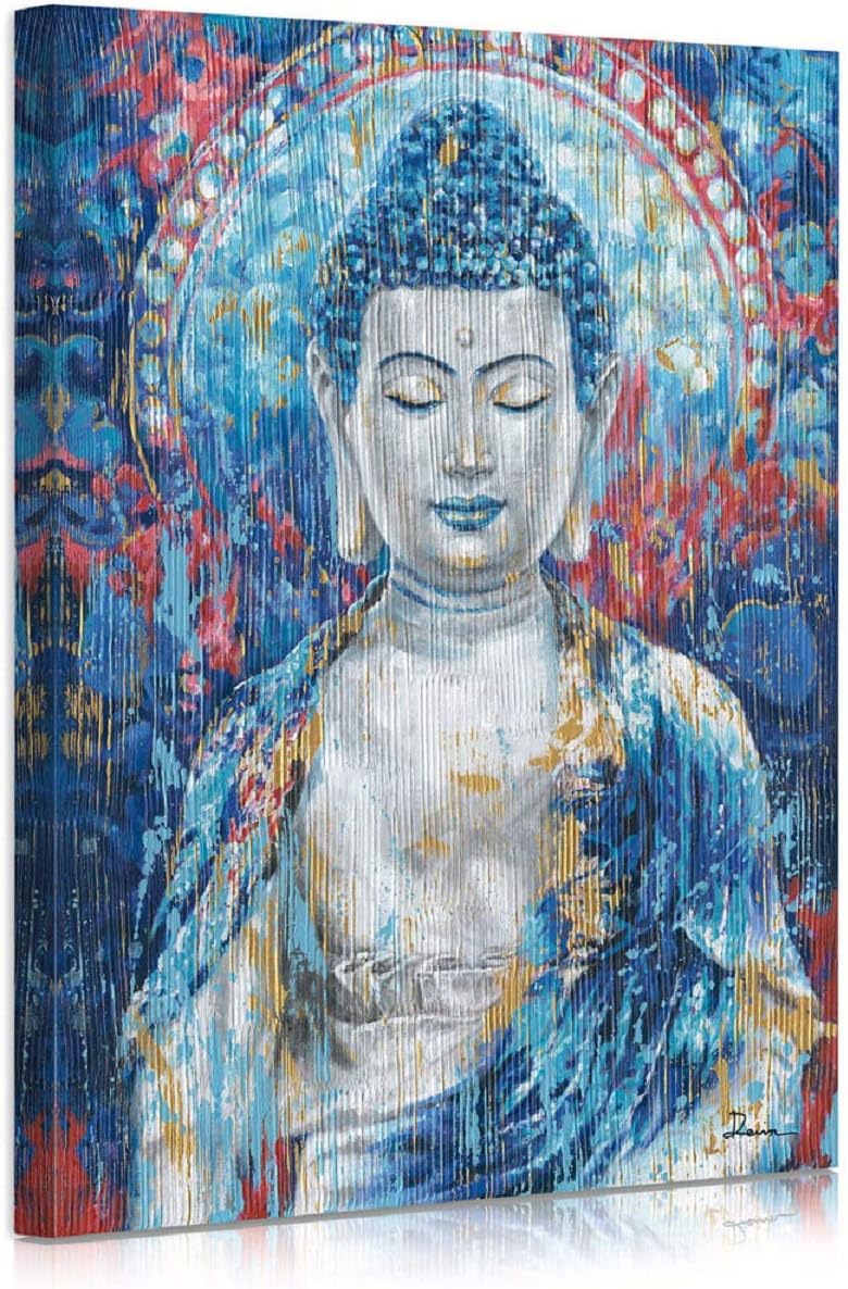 ATELIYISHU Lienzo artístico de Buda para pared de sala de estar, arte de pared de Buda zen, impresiones de Buda verde azulado sobre lienzo giclée,