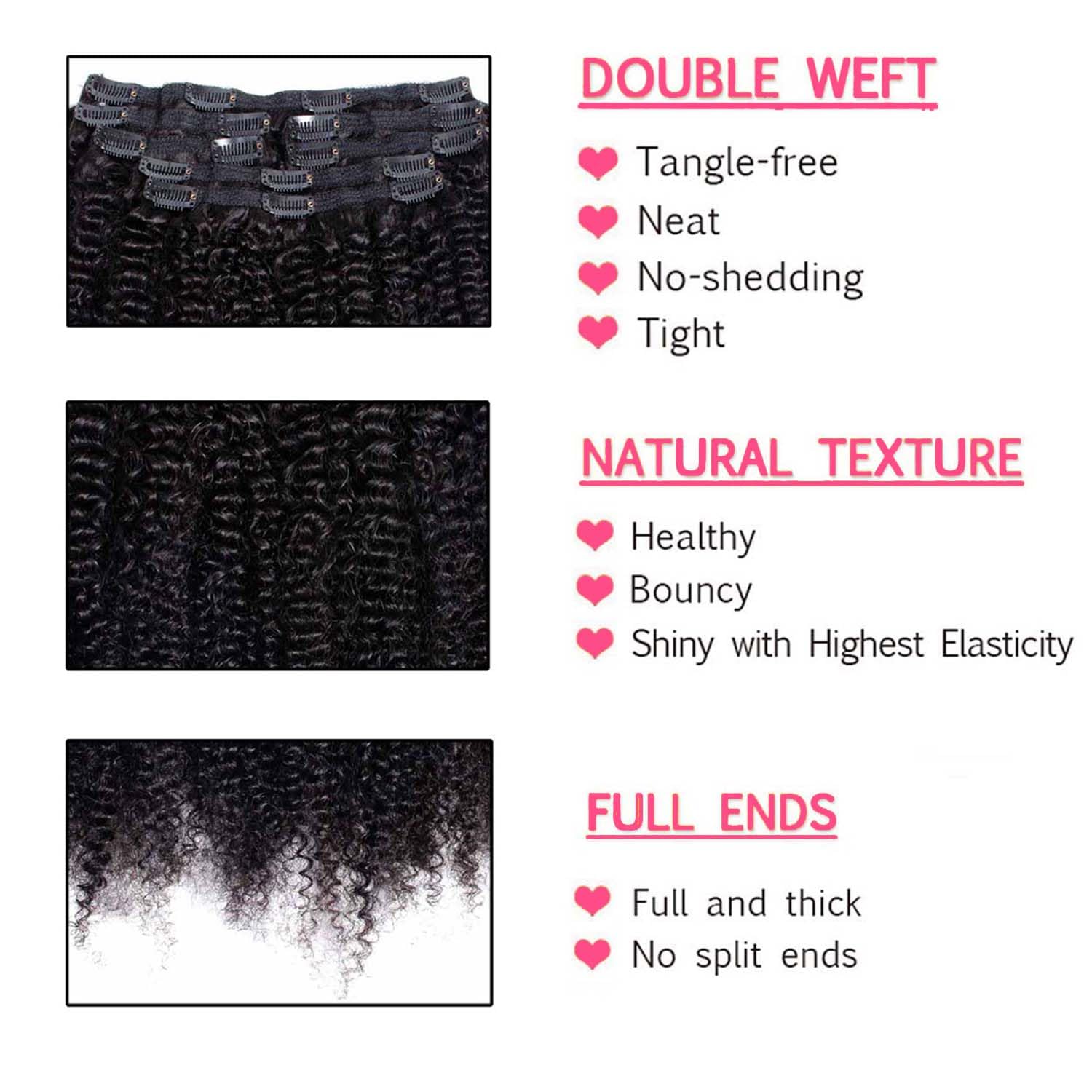 VTAOZI Afro Kinky Curly Clip in Hair Extensions Real Human Hair for Black Women Brazilian Kinky Curly Human Hair Clip in Extensions 7Pcs with