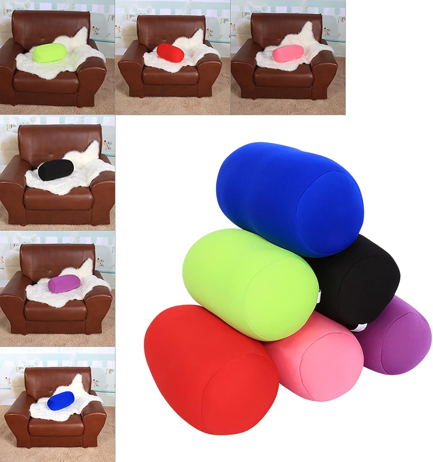 Keenso Rollo de soporte cervical,Mini rollo de cuello redondo,Almohada suave de microperlas para soporte de columna vertebral y cuello,Relleno