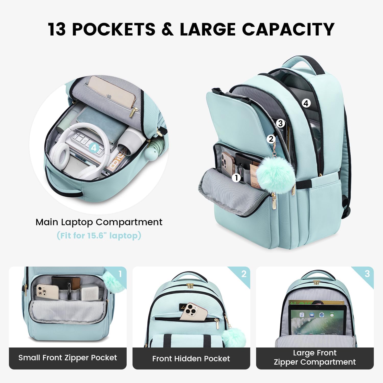 LOVEVOOK Mochila para laptop para mujer bolsas de computadora de negocios para viajes de trabajo, Verde (Mint Green), Mochila