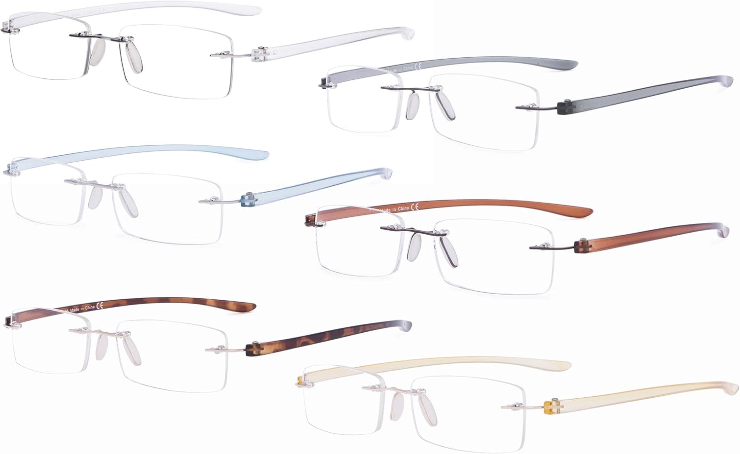 Eyekepper Paquete de 6 lentes de lectura sin montura de color mixto para mujer, lentes de lectura sin marco para hombres +3.50