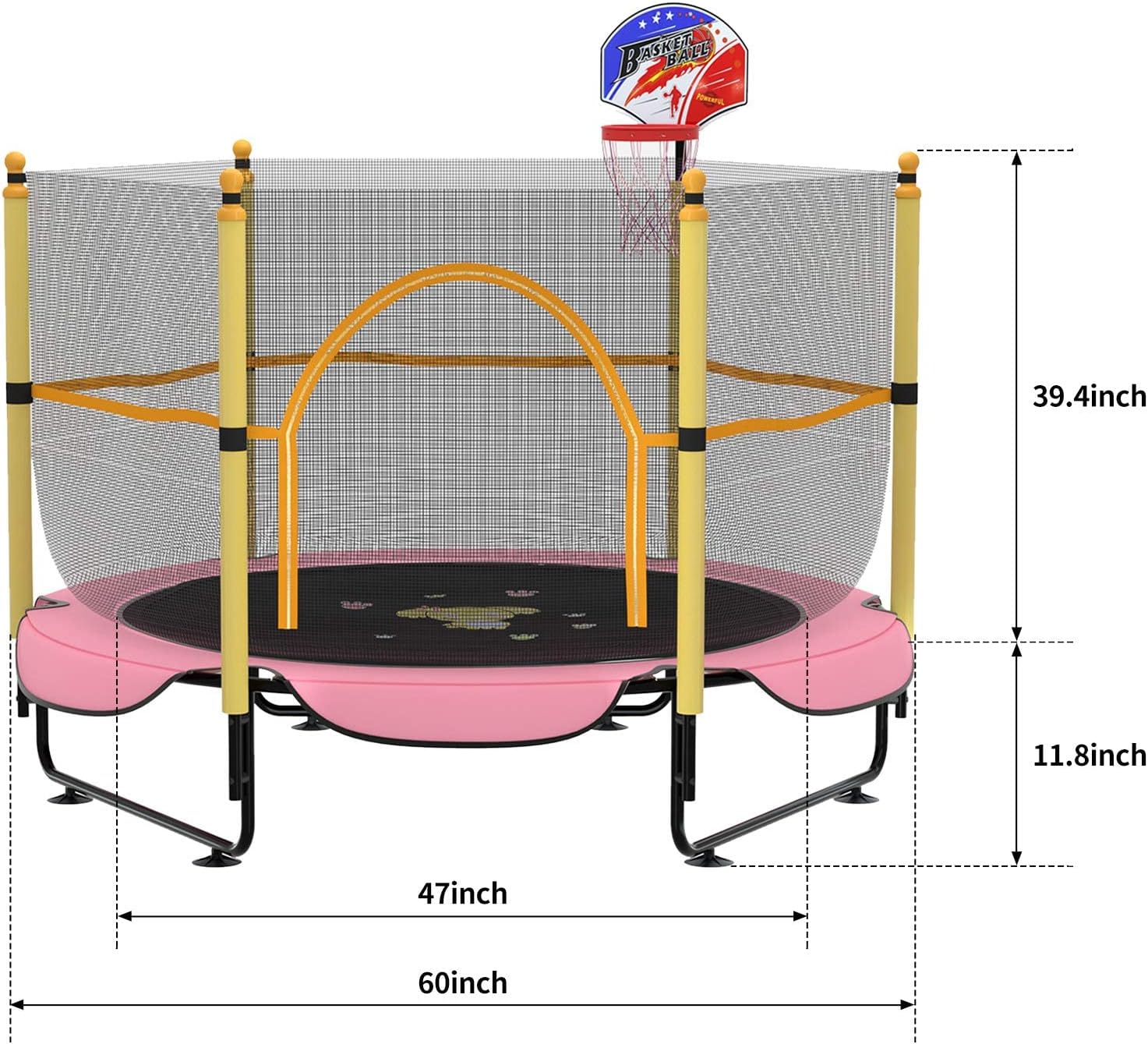 Kawuneeche Trampolín de 5 pies para niños pequeños con red de seguridad, mini aro de baloncesto, tapete de salto para equipo de entretenimiento en