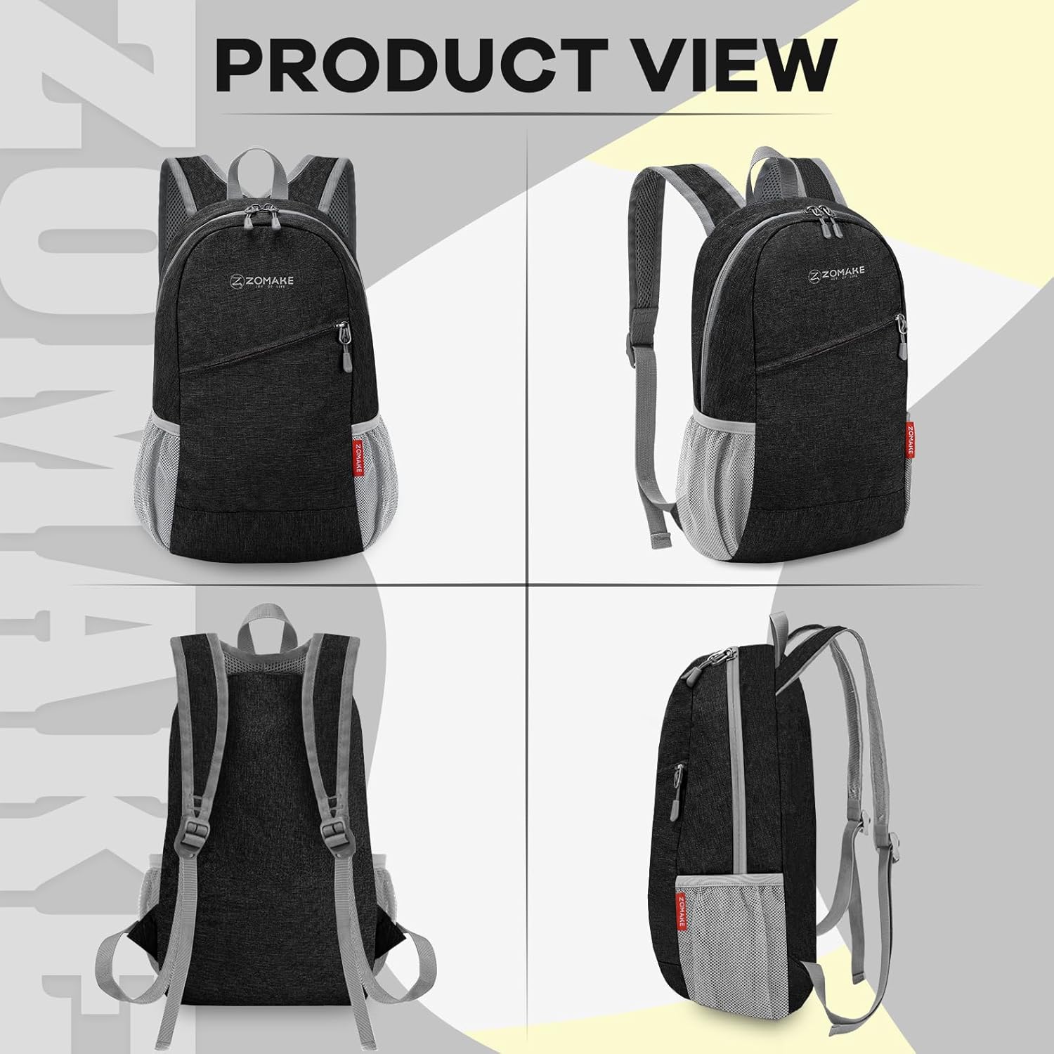 ZOMAKE Mochila de senderismo pequeña de 10 litros para mujeres y hombres, mochila de senderismo ligera y plegable, paquete de día de viaje, Negro -,