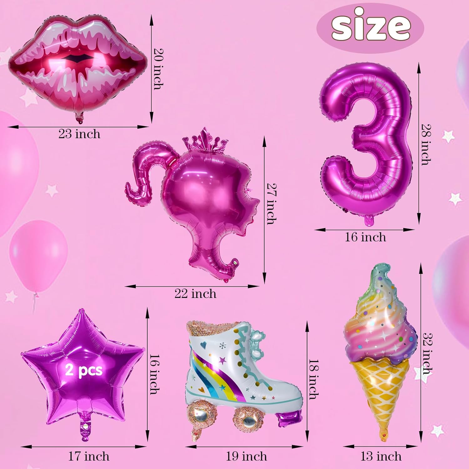 7 globos rosados para niñas, decoraciones de cumpleaños rosas para fiesta temática de princesa rosa, baby shower, cumpleaños, despedida de soltera