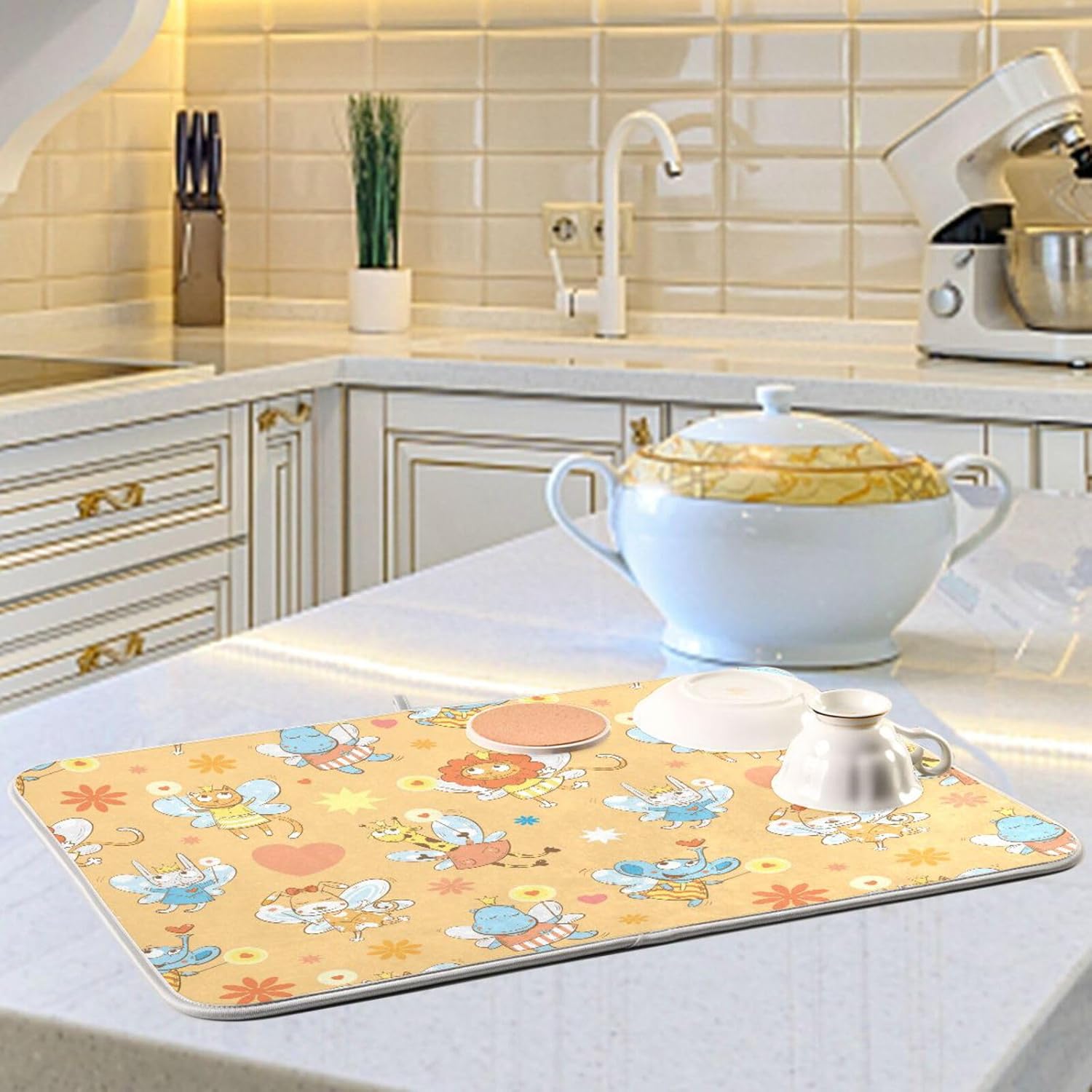 Fairies Animals Dish Drying Mat Washnable Absorbent Drying Pads For Kitchen Counter Dry Matt For Dishes Tapete Para Cocina 16” x 18”
