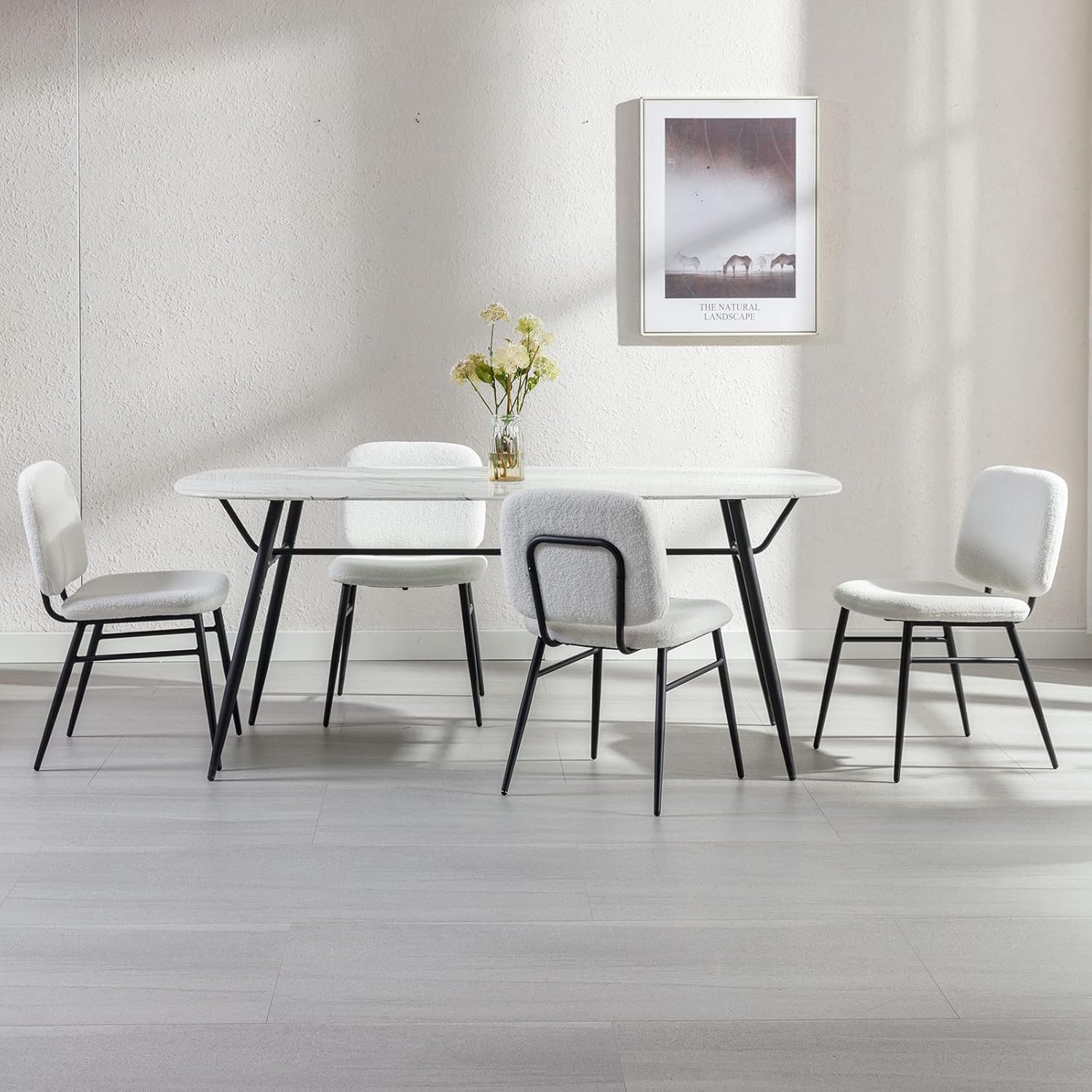DUOMAY Mid-Century – Juego de 4 sillas de comedor modernas, cómodas sillas laterales sin brazos de sherpa con patas de metal para sala de estar,