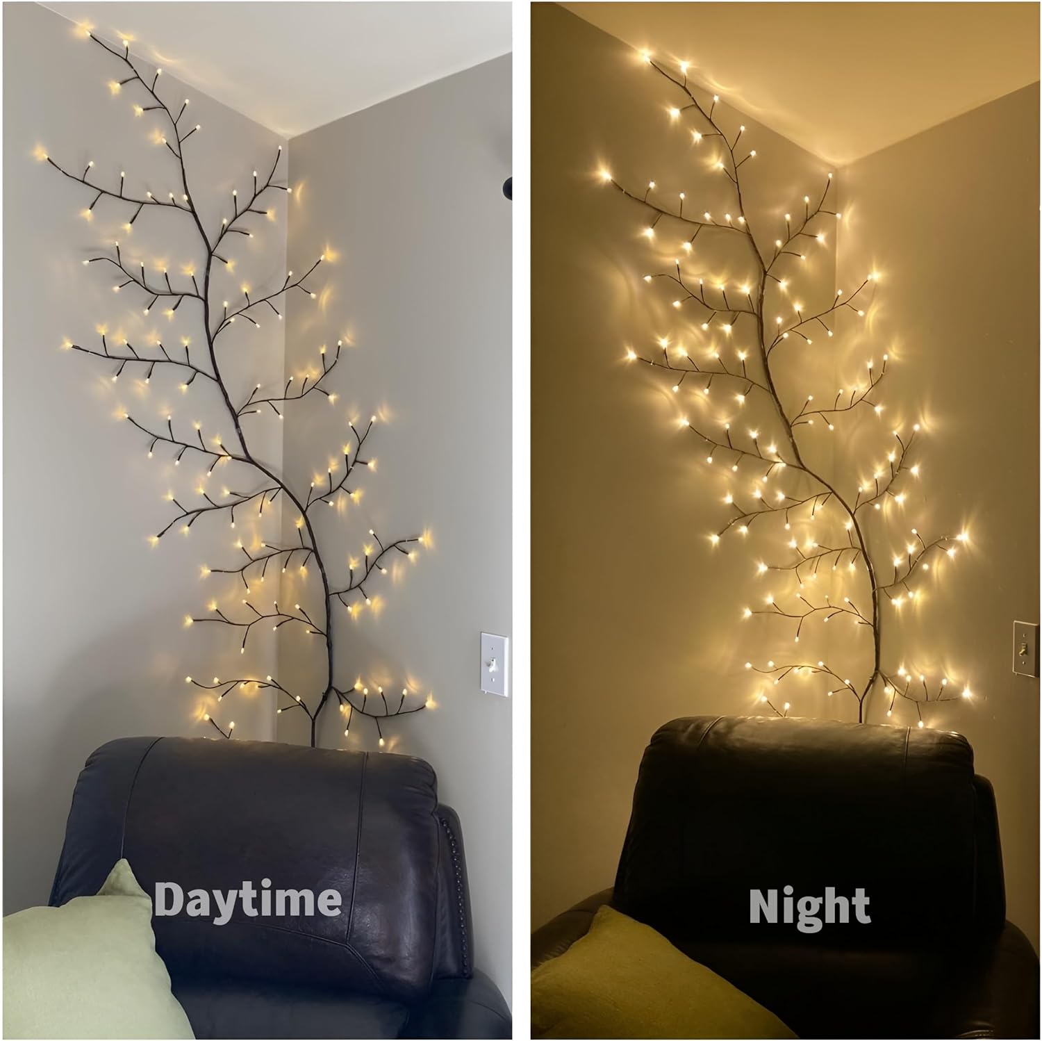 Willow Vine Lights Decoración de habitación 7.5 pies decoración del hogar luces de hadas encantadas flexibles con control remoto, 144 LED ramas