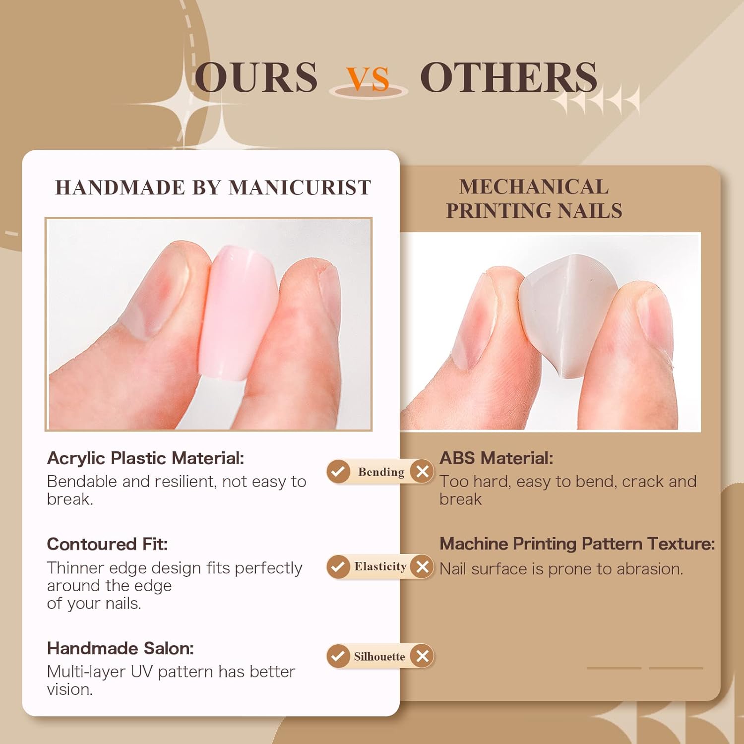 Jofay Fashion – Uñas postizas cuadradas de color marrón café a presión, uñas postizas de color sólido con pegamento, uñas postizas acrílicas cómodas