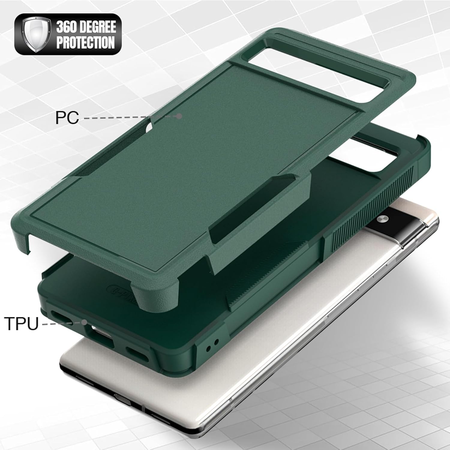 Funda para Google Pixel 6A, funda de teléfono Dual Guard Pixel 6A, carcasa rígida de silicona híbrida a prueba de golpes, funda protectora de cuerpo