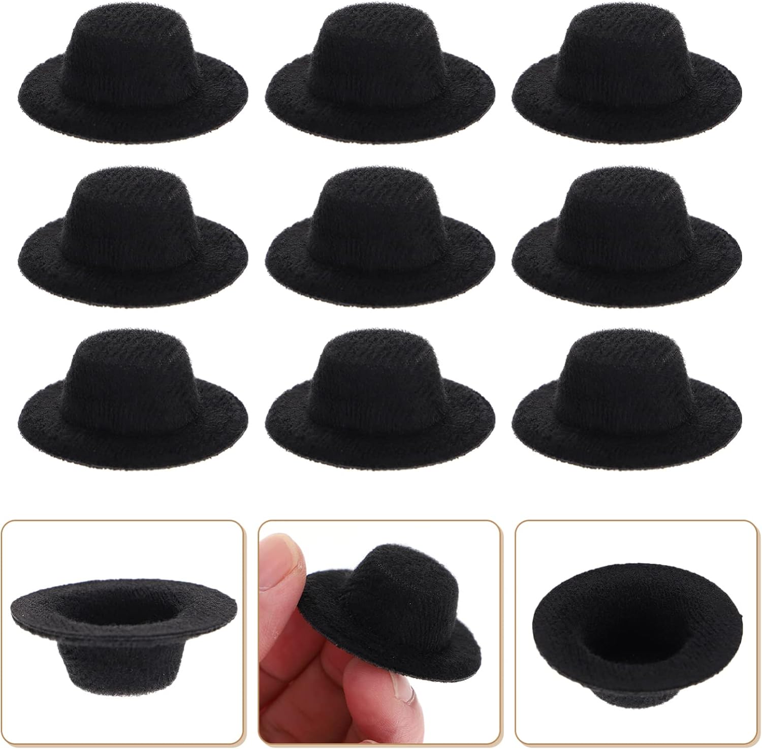 20 mini sombreros de fieltro en miniatura, mini sombreros negros para decoración de bricolaje, suministros de fiesta, decoración de Navidad