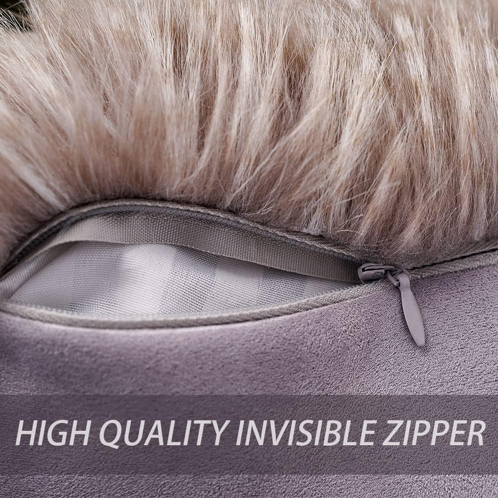 inchgrass Funda de cojín de piel sintética de pelo largo, suave, decorativa, mullida, sin inserto para cama, sofá (1 pieza de 18 x 18 pulgadas,