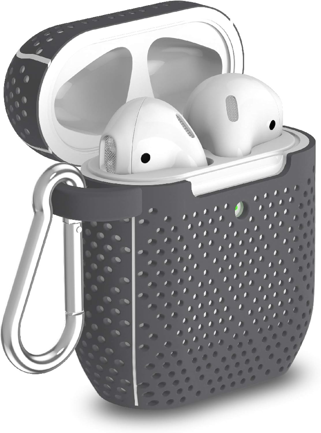 TalkWorks Funda para AirPods con llavero  Funda protectora de silicona dura para AirPods, con clip, mosquetón, carga inalámbrica, compatible con