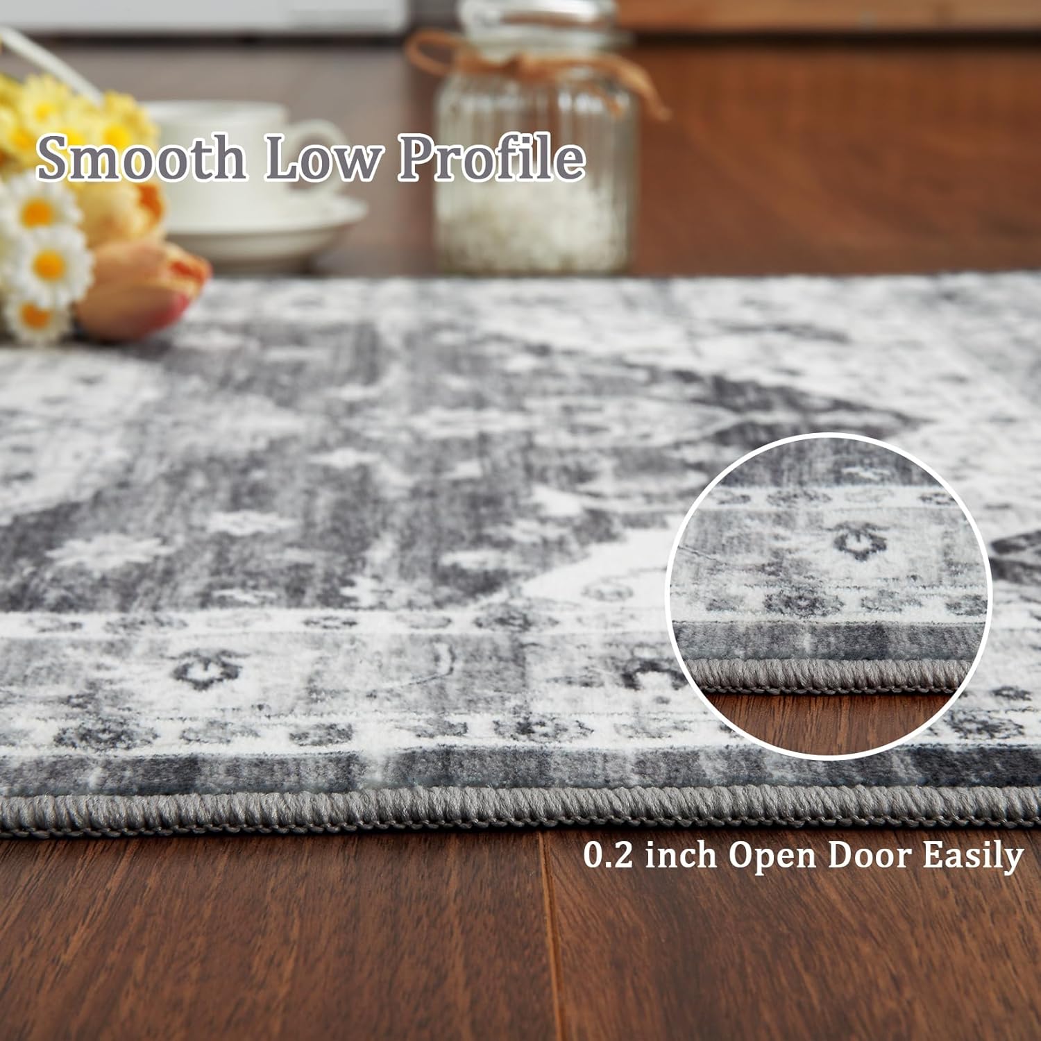 RUGSREAL Alfombra bohemia lavable de 2 x 6 pies, alfombra larga lavable para pasillo, tapete de cocina, tapete floral, antideslizante, no desprende