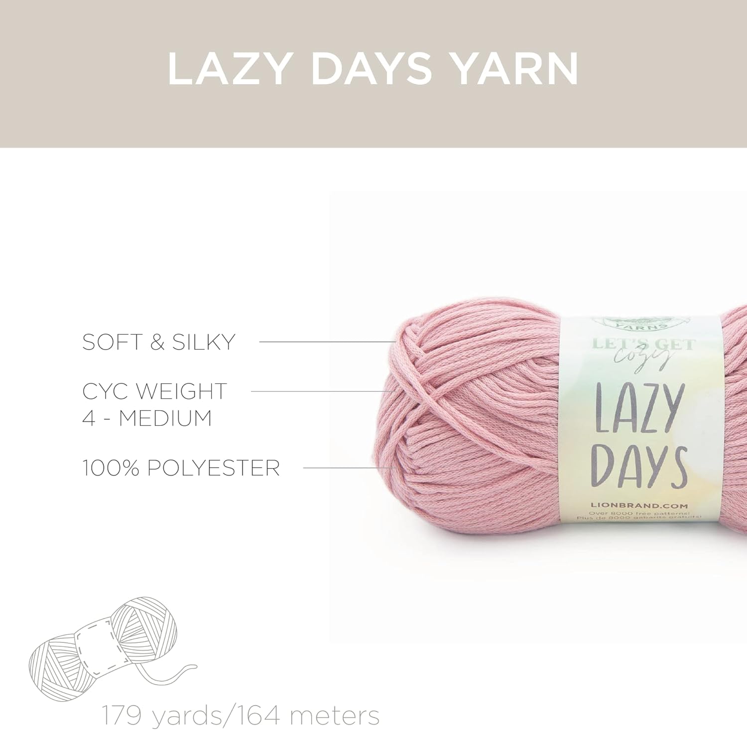 Lion Brand Yarn Lazy Days – Ovillo de lana (3 unidades)