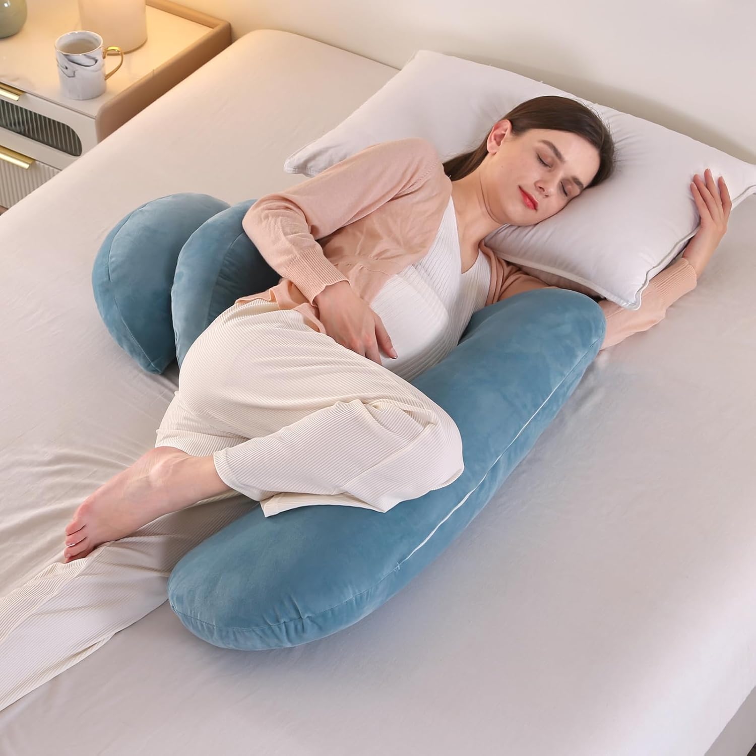 Almohadas de terciopelo para dormir, almohada de maternidad, almohada corporal de embarazo para espalda, piernas, vientre, caderas de mujeres