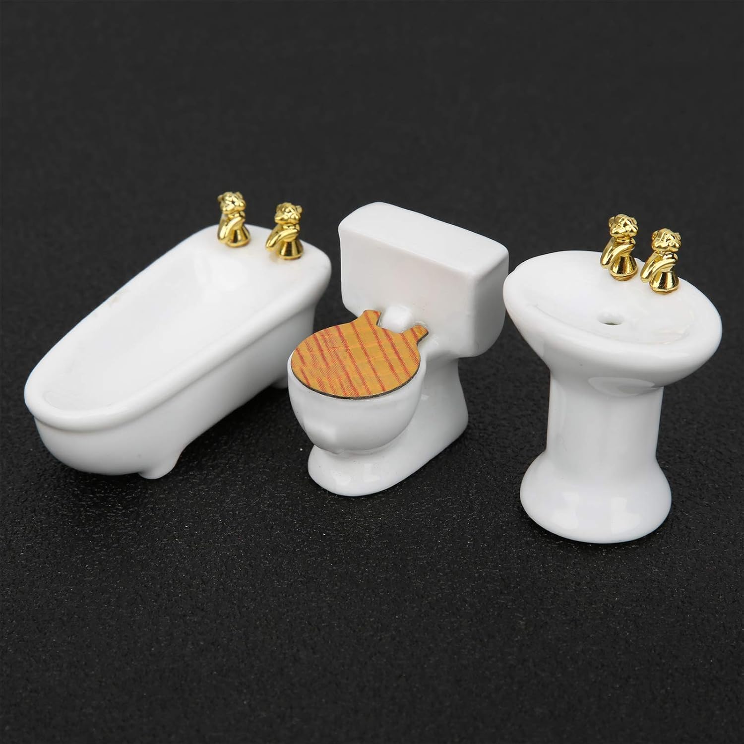 Tina de casa de muñecas, 124 casa de muñecas en miniatura, juego de baño de imitación para bañera de cerámica, kit de fregadero (#1) Melody Jane