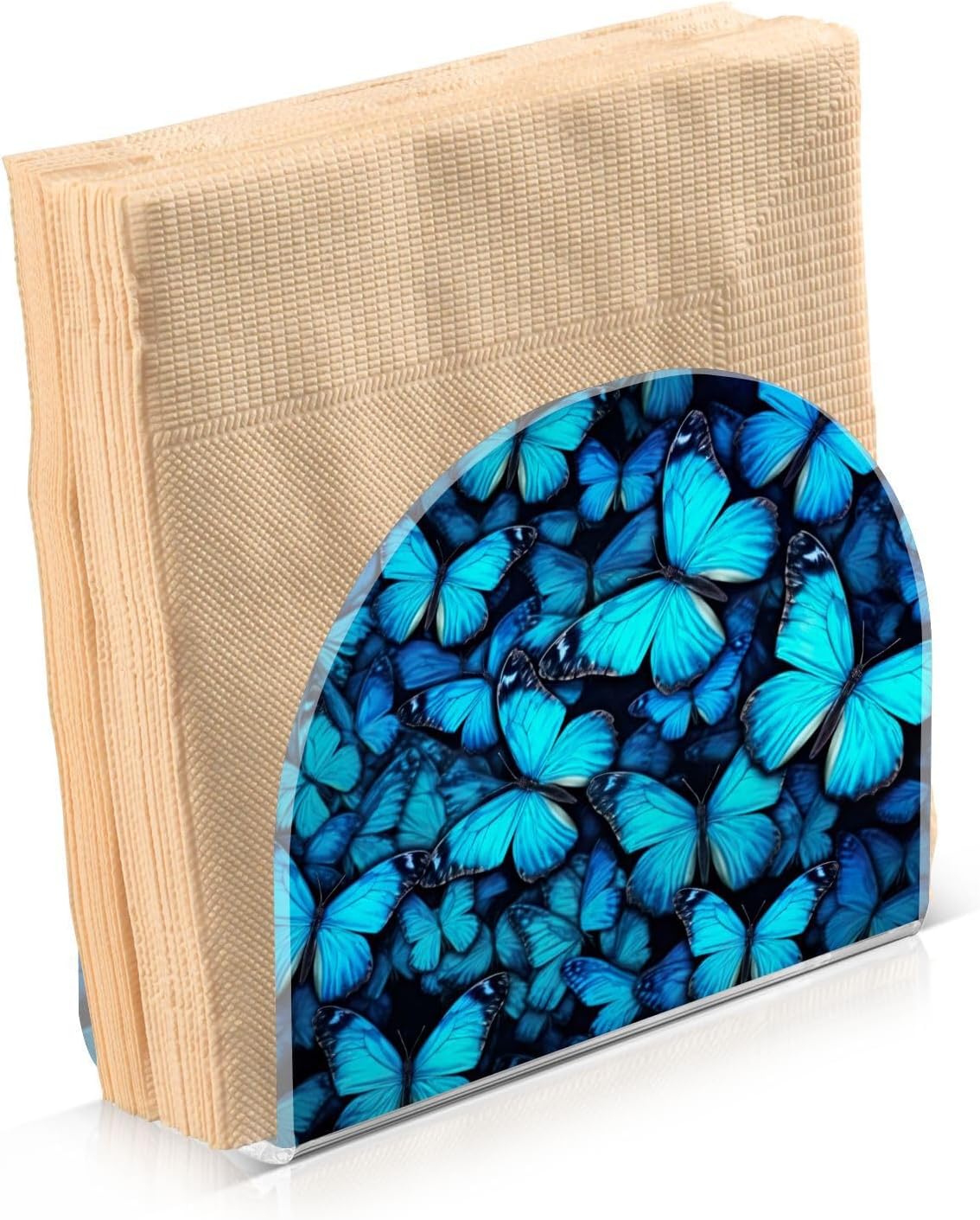 Napkin Holder Blue Butterflies Napkin Holders for Tables, Clear Acrylic Napkin Holders Cocktail Napkin Holder for Kitchen Restaurant Bar Home Decor