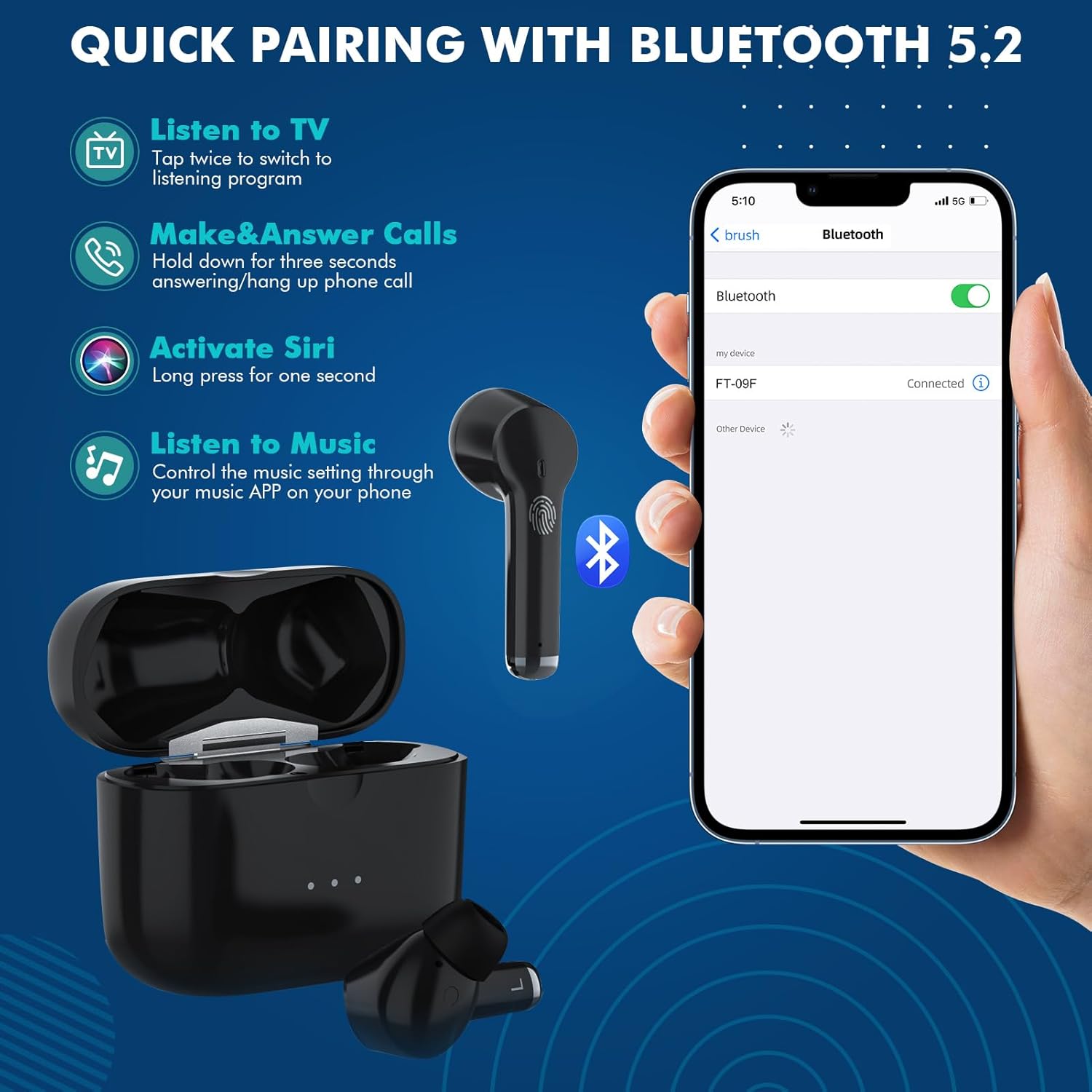 Audífonos Bluetooth, amplificadores auditivos digitales 2 en 1 para adultos mayores, auriculares recargables con cancelación de ruido, 3 modos, 5