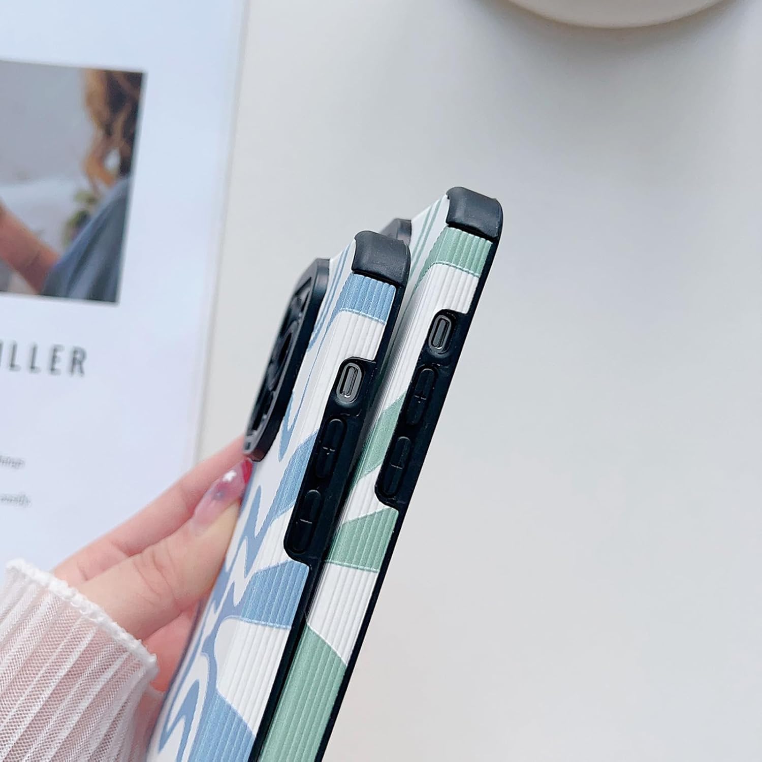 Diseñada para iPhone 13, funda de piel sintética suave TPU y bonito arte ondulado pintado para mujeres y hombres, compatible con iPhone (grisiPhone
