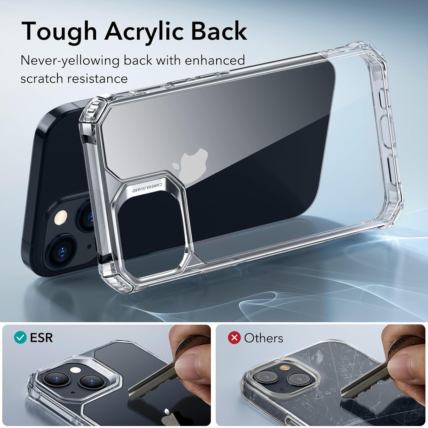ESR Funda compatible con iPhone 15, protección de grado militar, esquinas de protección de aire a prueba de golpes, parte trasera de acrílico